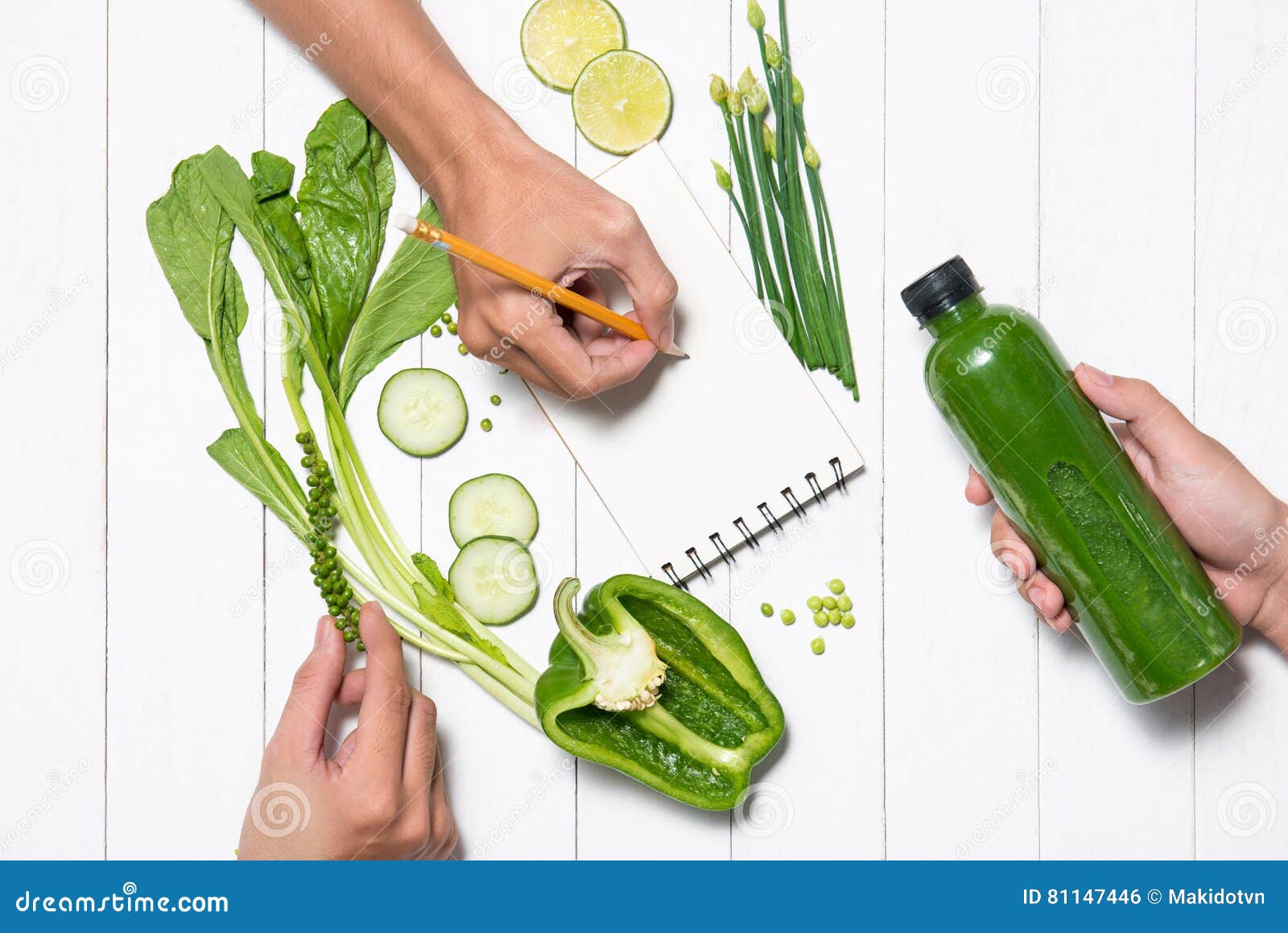 Diet Plan, Menu or Program with Fresh Organic Green Vegetables a Stock