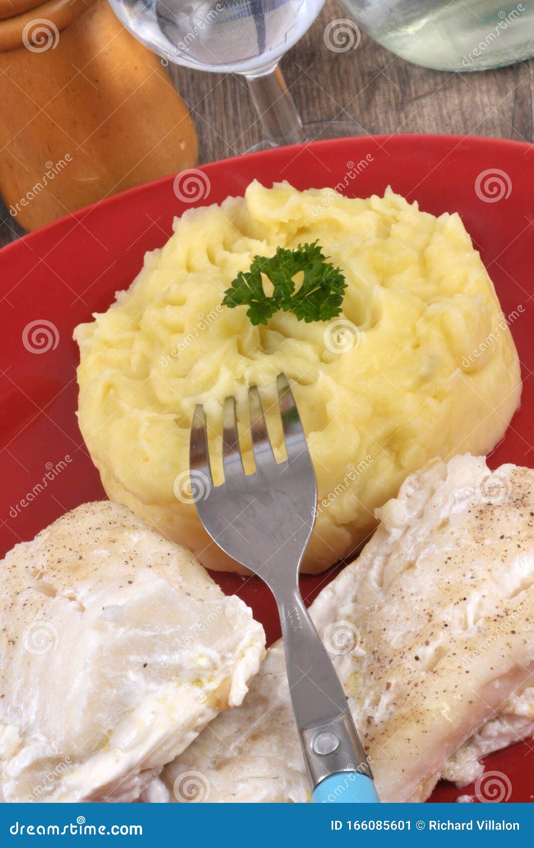 Cod and Mashed Potatoes Served in a Plate Closeup Stock Image Image