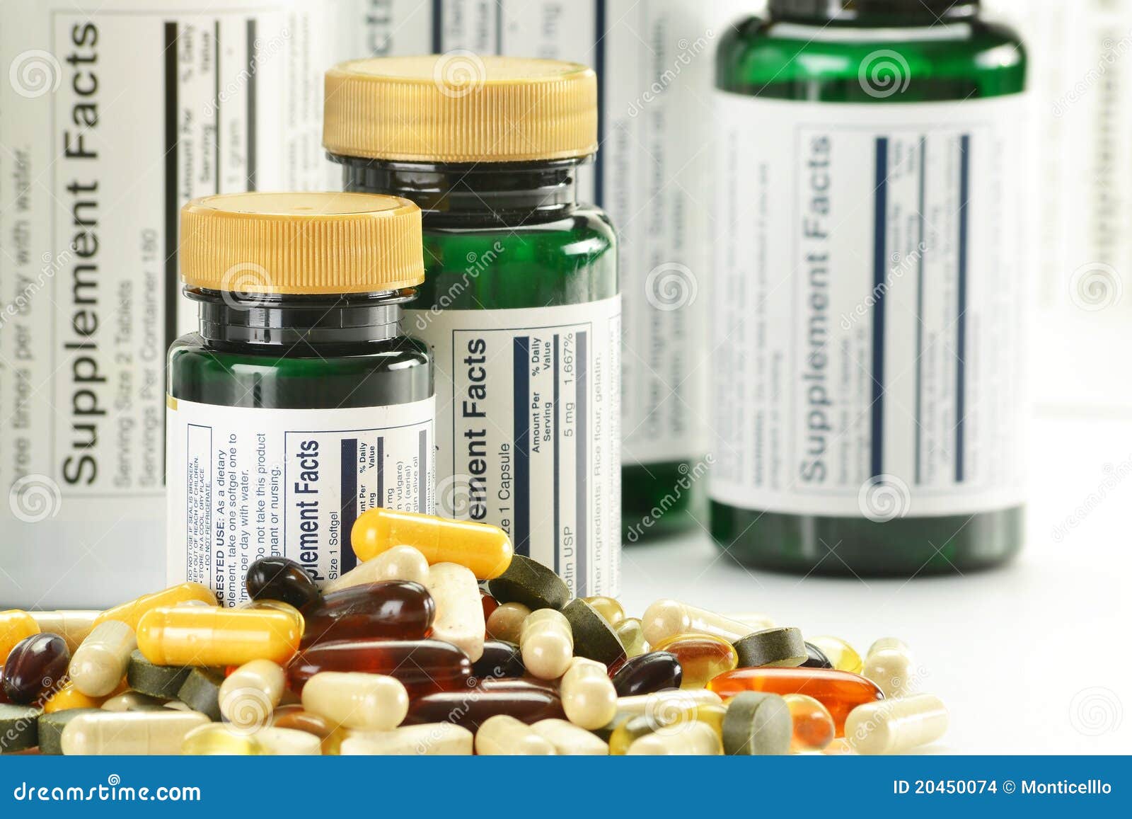 Dietary Supplement Capsules and Containers Stock Photo Image of