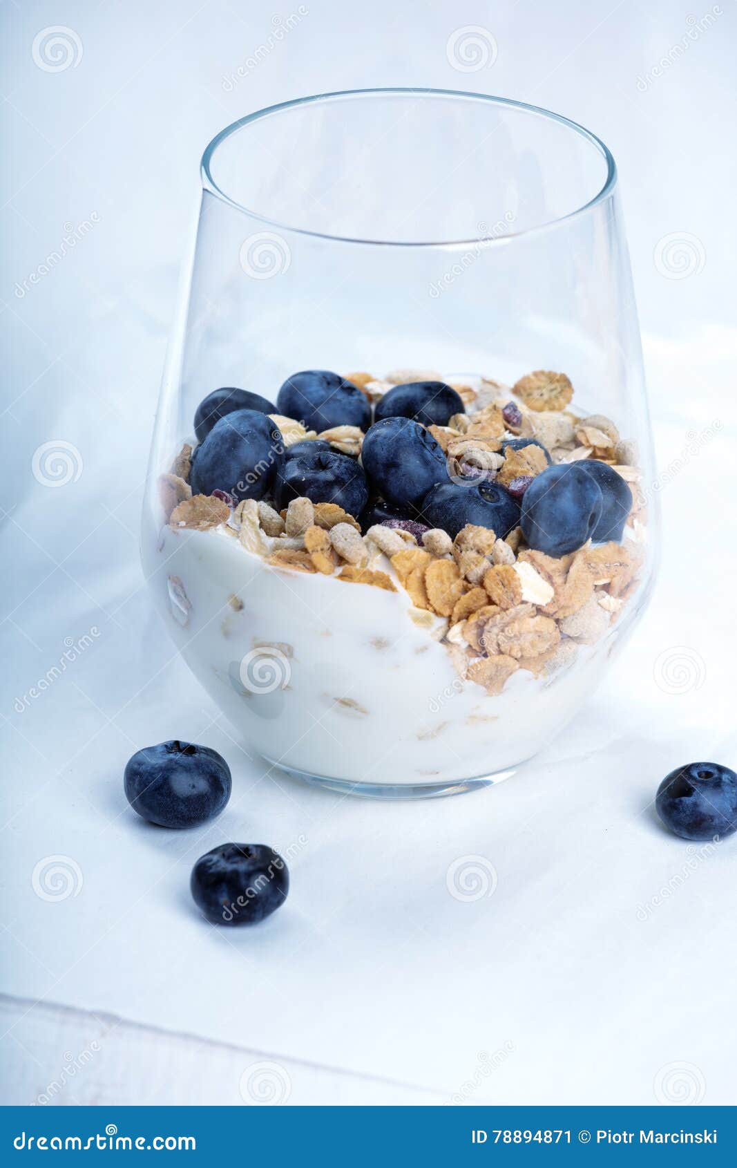 Dietetic Breakfast Yoghurt with Muesli and Huckleberries Stock Image