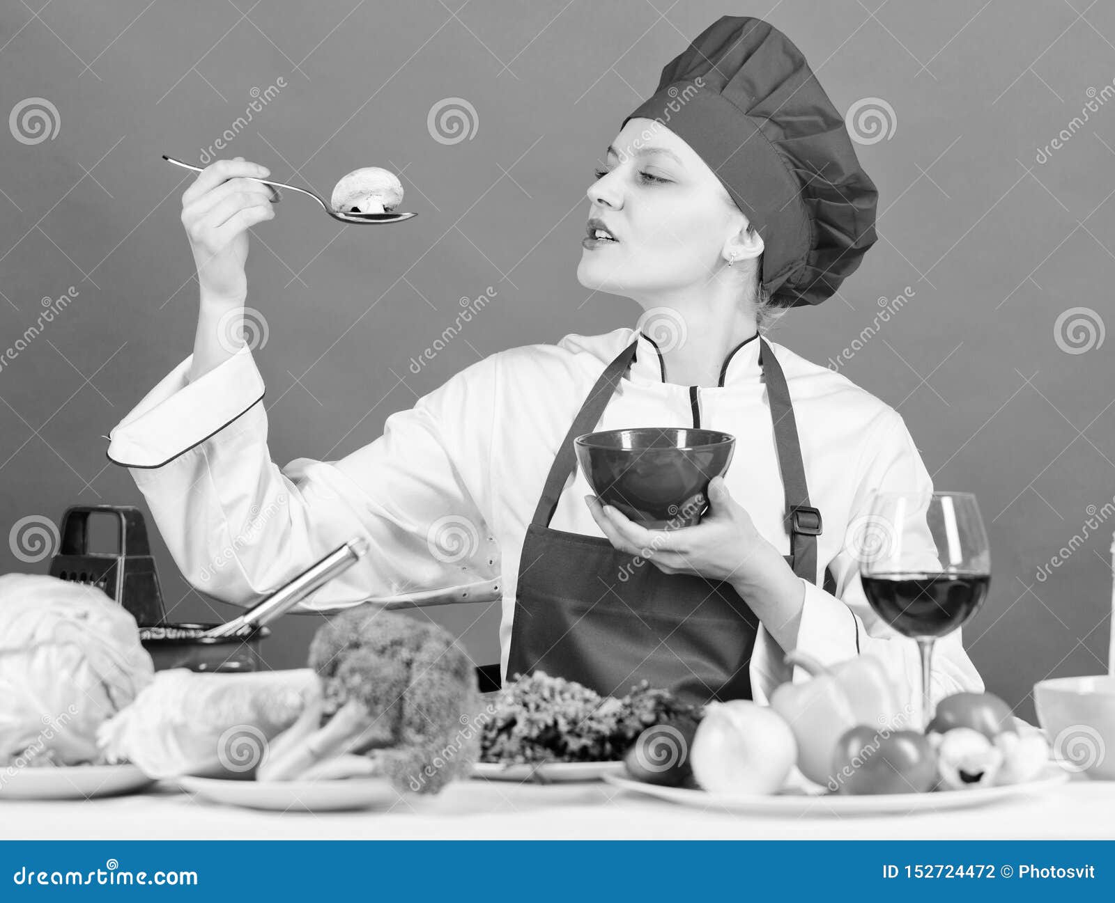 Dieting Concept. Eat Healthy. Healthy Ration. Girl Wear Hat and Apron ...