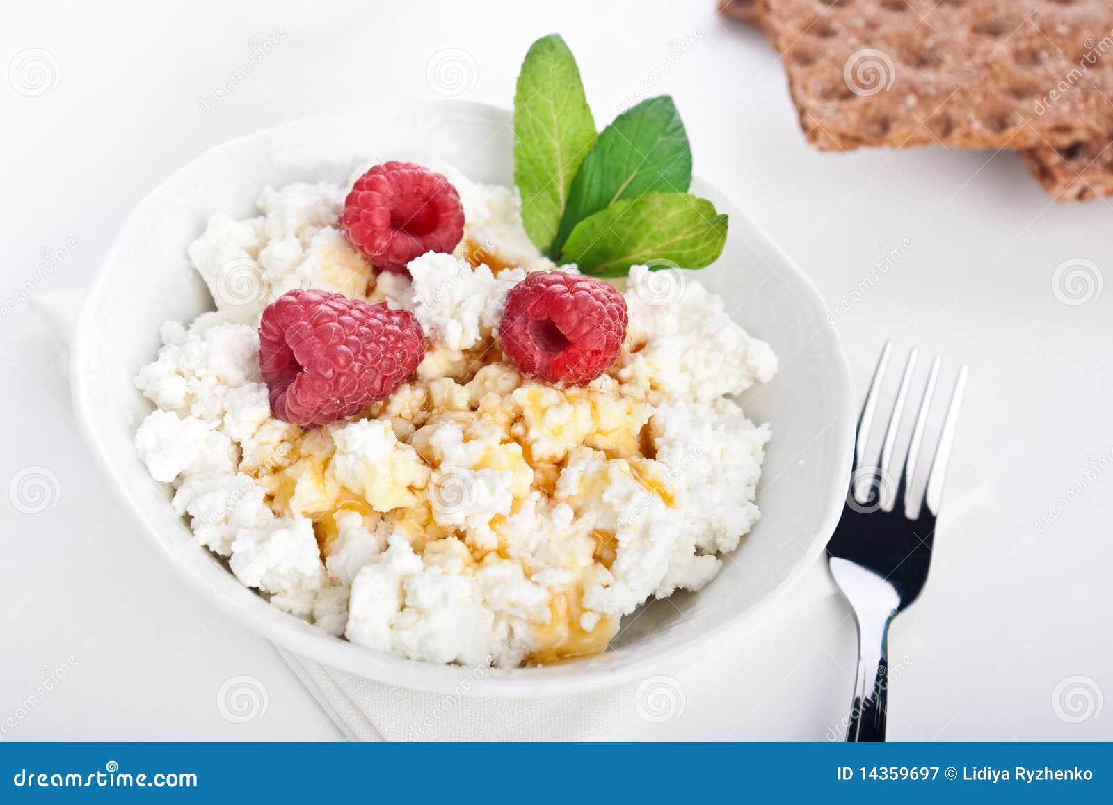 Dieting Cottage Cheese with Fresh Raspberry Stock Image Image of food, freshness 14359697