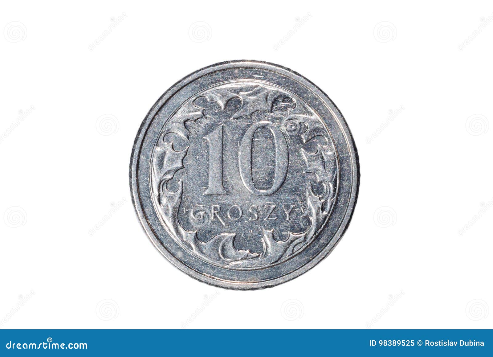 Diez groszy Zloty polaco La moneda de Polonia Foto macra de una moneda Polonia representa una moneda de los groszy del Diez-pulimento Aislado en el fondo blanco