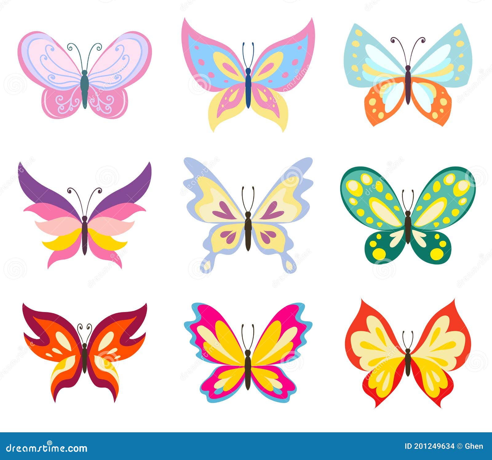 Un fiel esclavo Padre Diferentes Mariposas De Colores Del Sistema En El Fondo Blanco Ninguna  Pendientes Y Vector De La Mariposa Del Dibujo De Color De L Ilustración del  Vector - Ilustración de ornamento, hermoso: 201249634