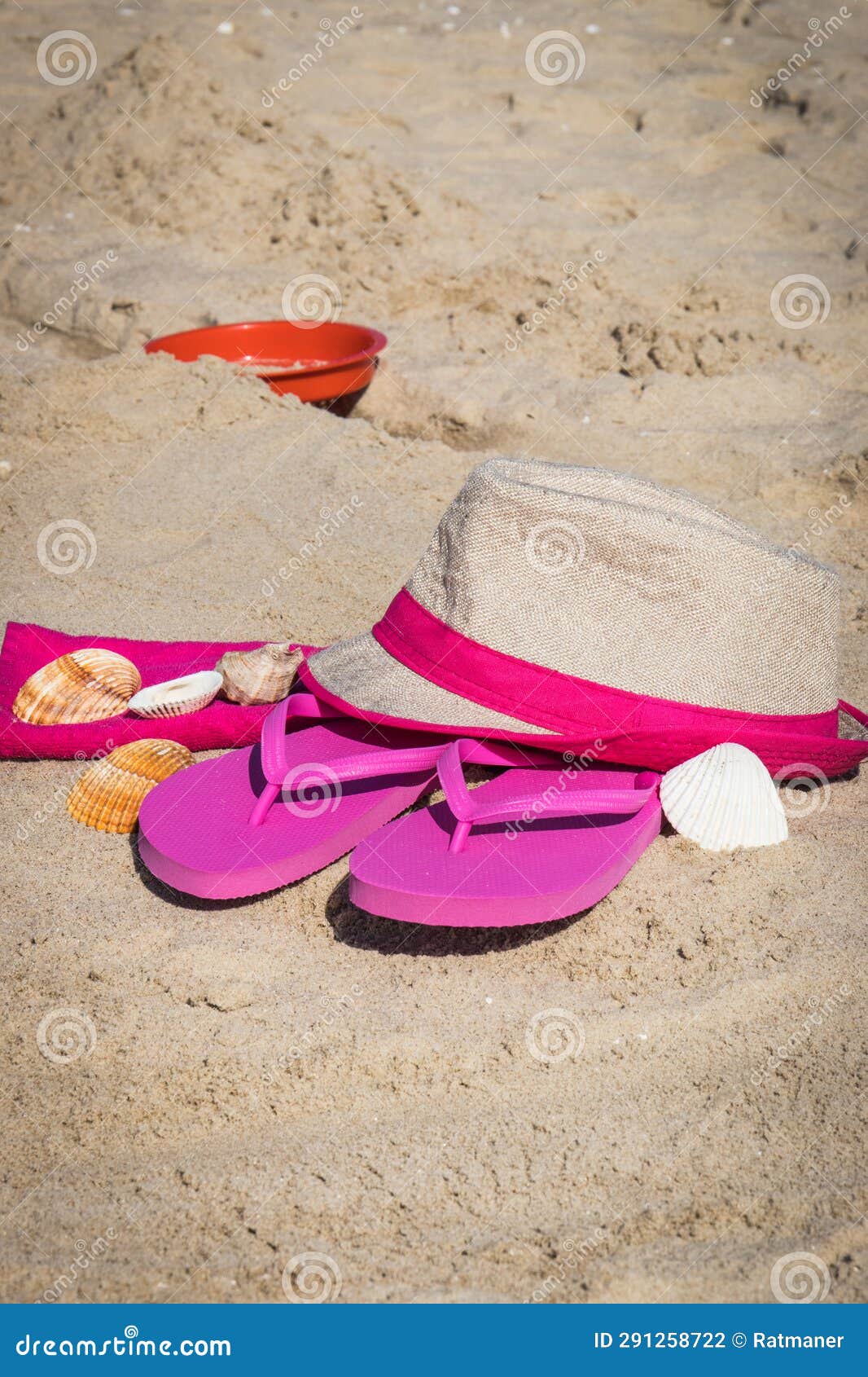 Different Accessories Using for Relax on Beach. Straw Hat, Flip Flop