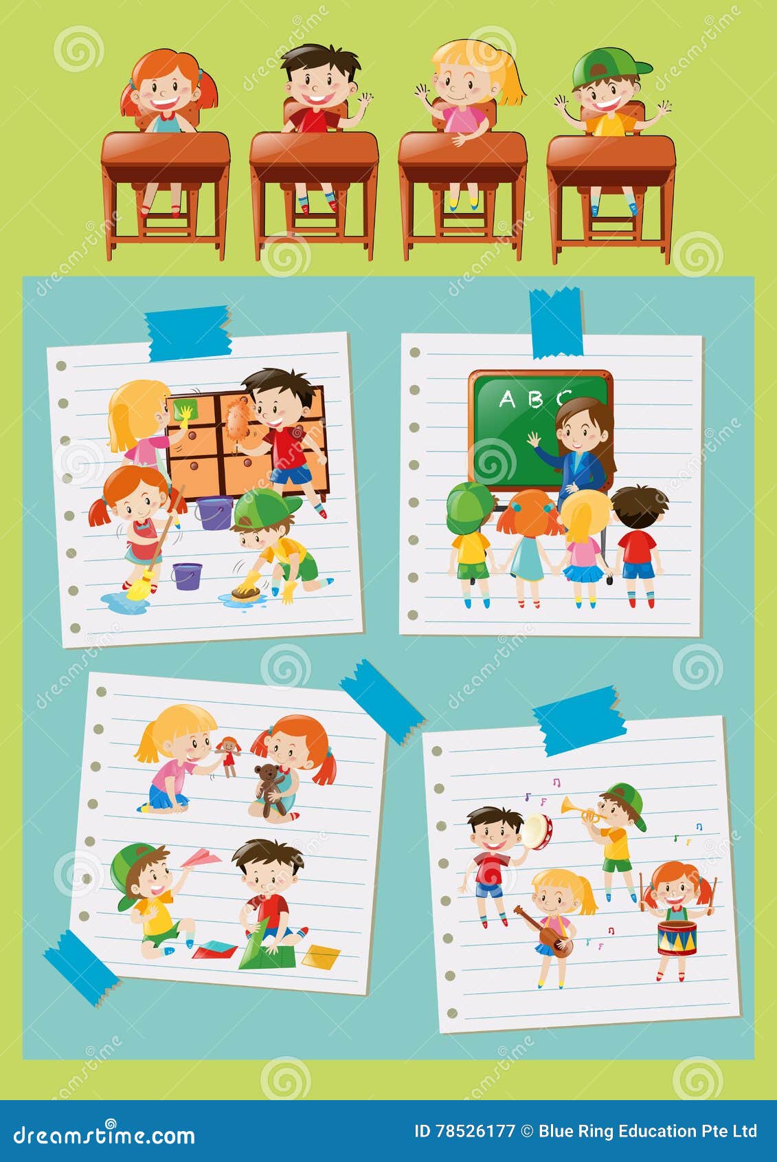 different activities students school illustration 78526177