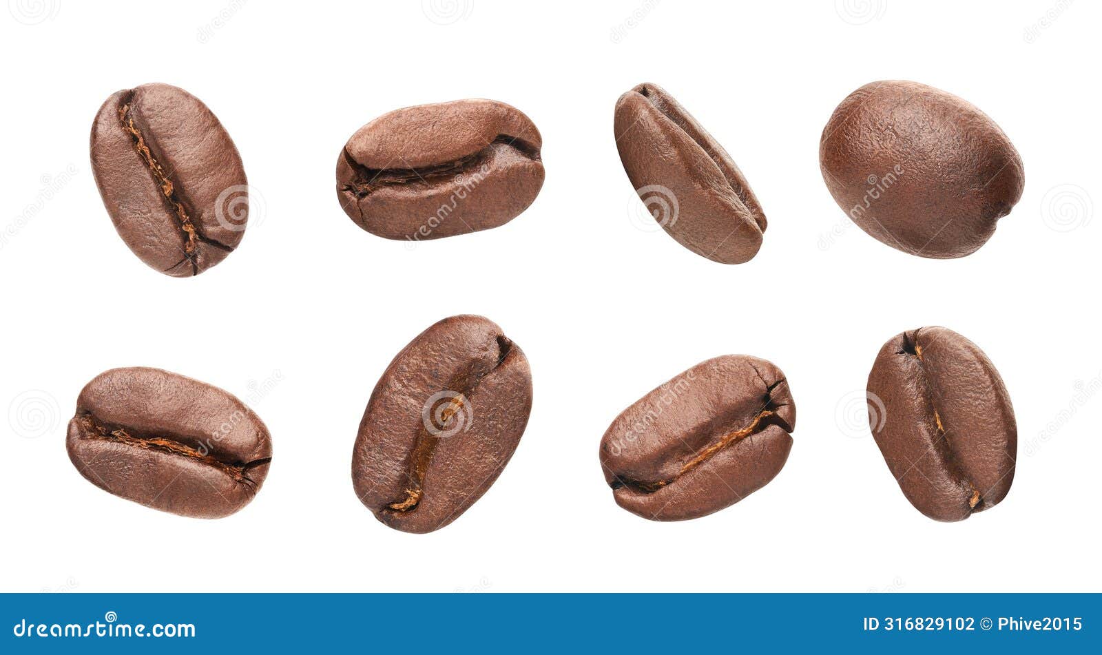 different angle of individual coffee bean 