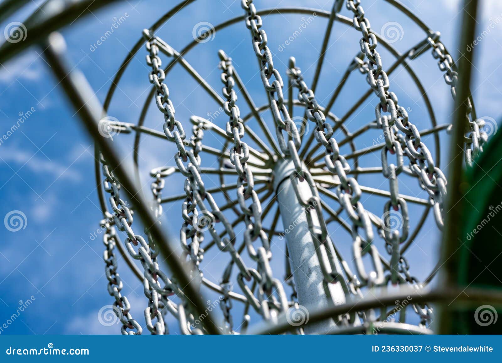 Different Angles of View of a Disc Golf Basket and Chains Stock Image