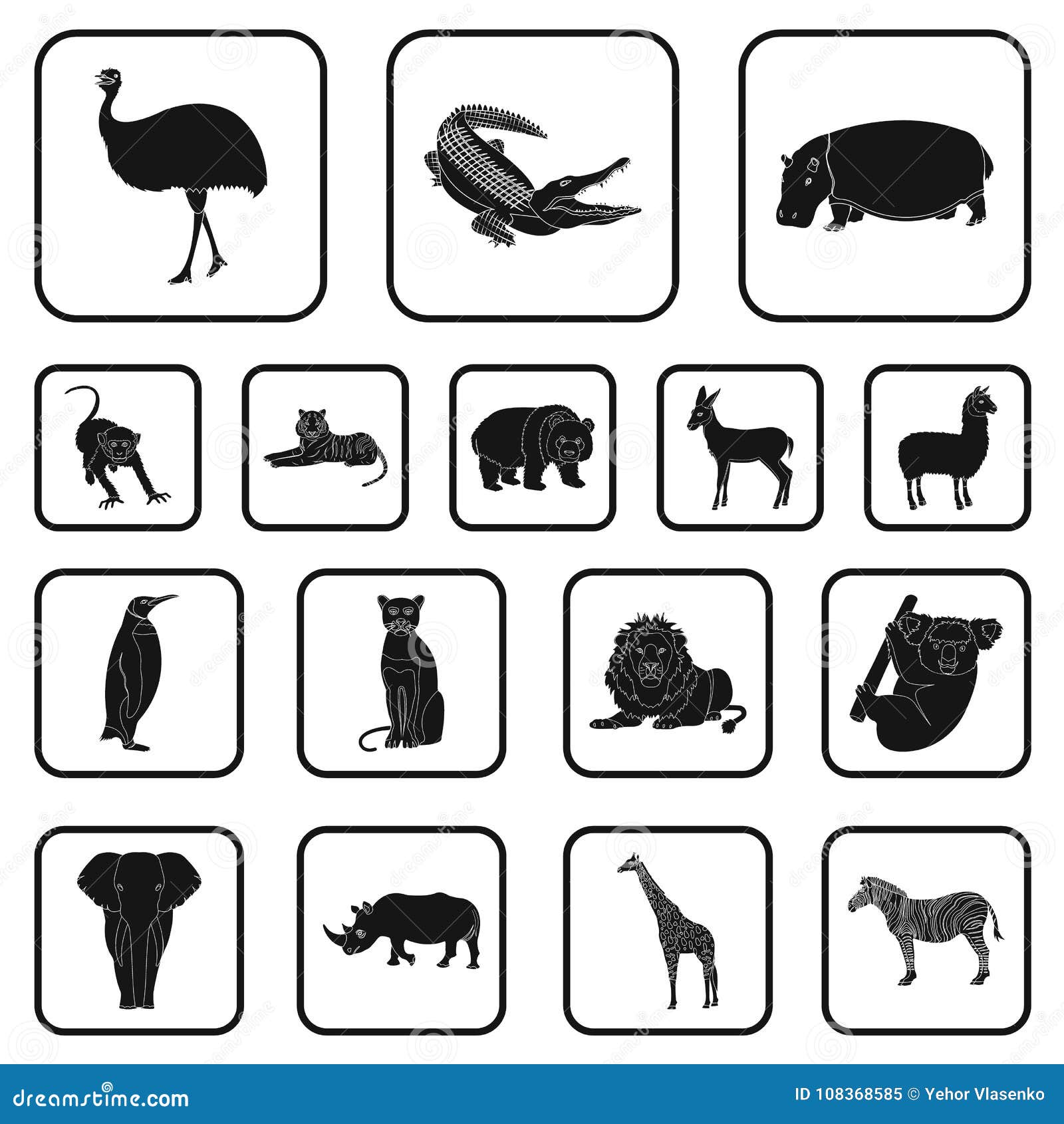 different animals black icons in set collection for . bird, predator and herbivore   stock web