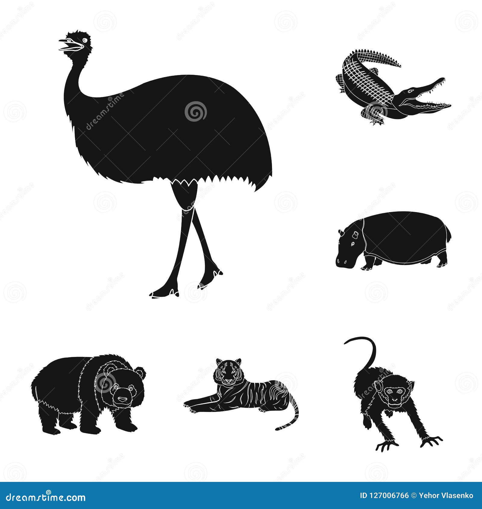 different animals black icons in set collection for . bird, predator and herbivore   stock web