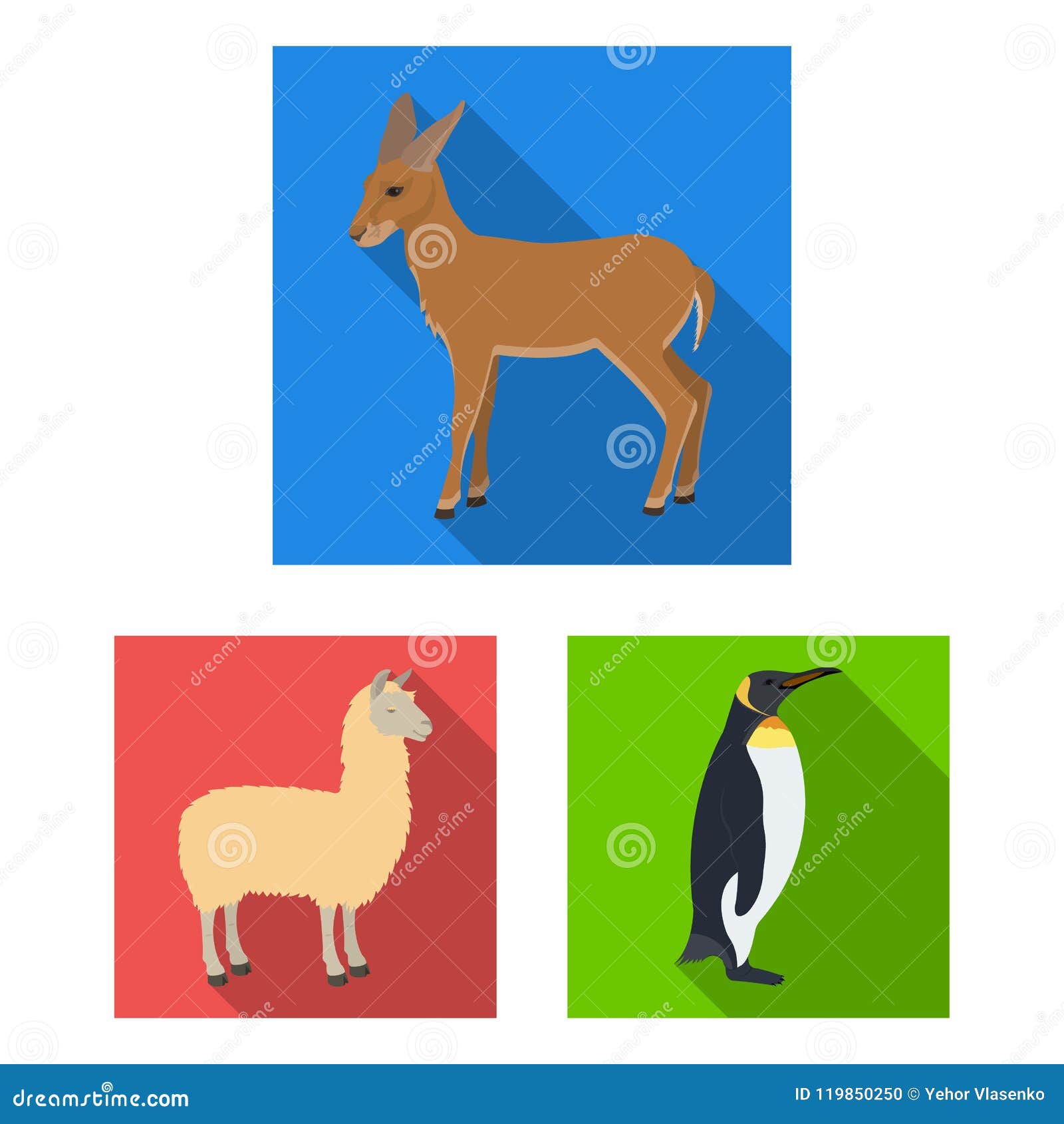 different animals flat icons in set collection for . bird, predator and herbivore   stock web