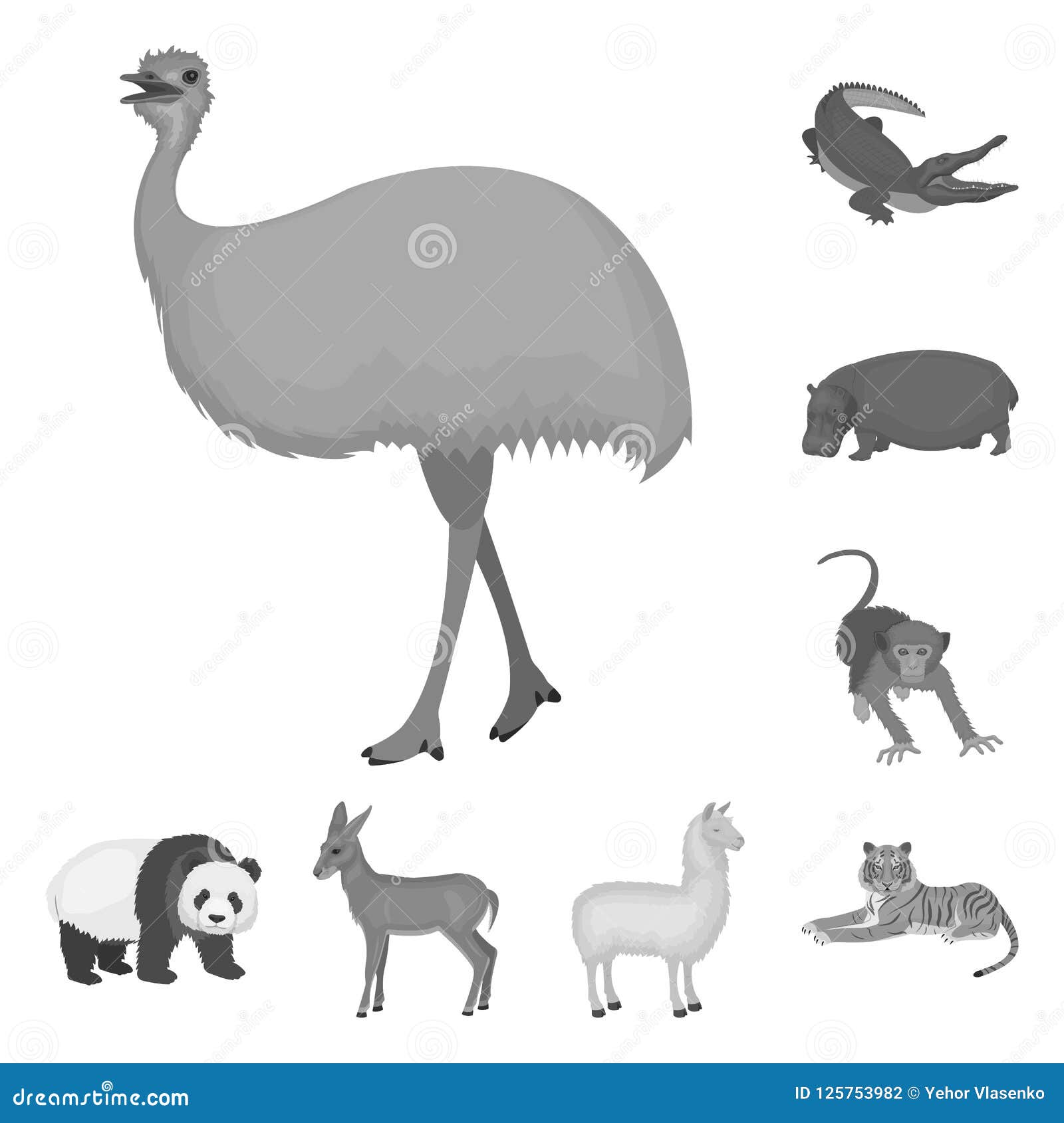 different animals monochrome icons in set collection for . bird, predator and herbivore   stock web