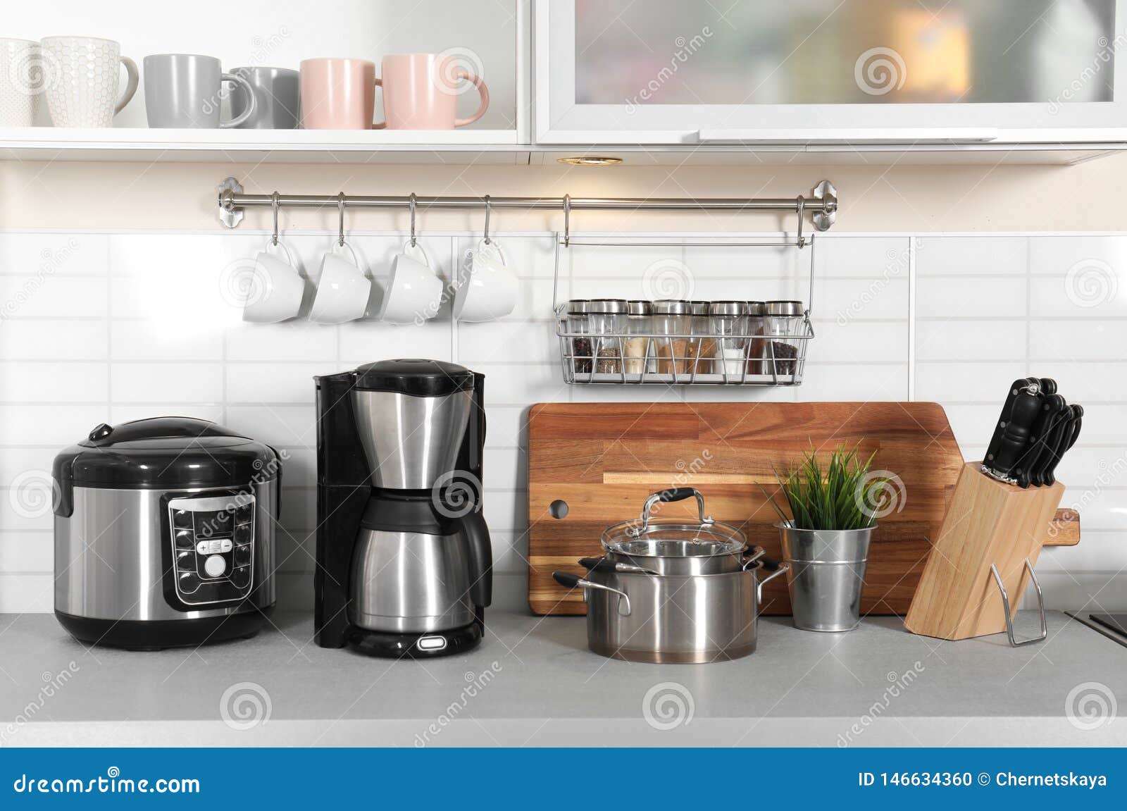 Different Appliances, Clean Dishes and Utensils Stock Photo Image of