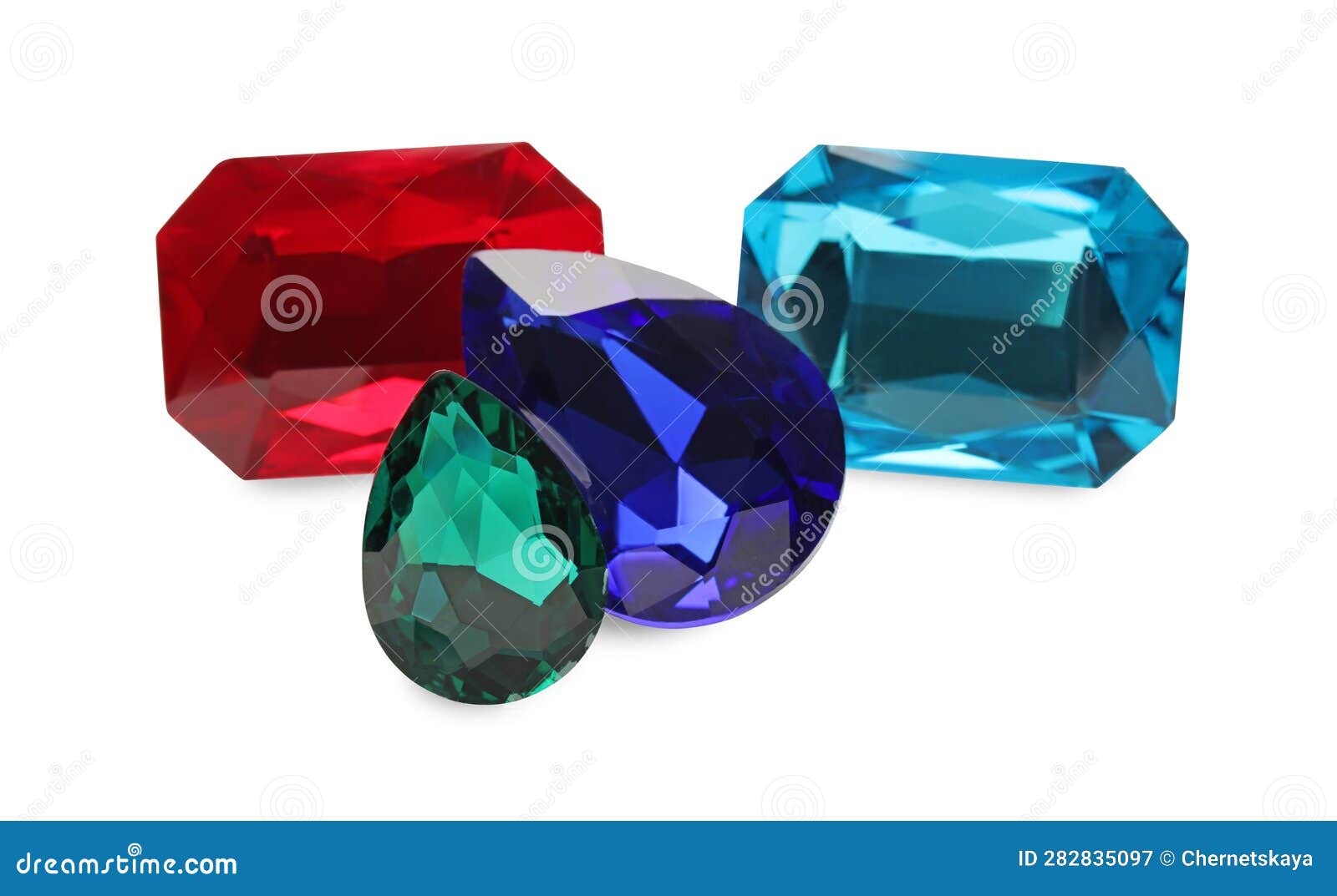 Different Beautiful Gemstones for Jewelry Isolated on White Stock Image