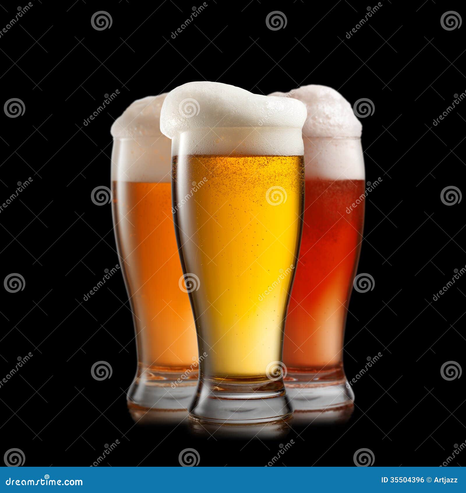 Different Beer in Glasses on Black Stock Photo Image of frosty, cool