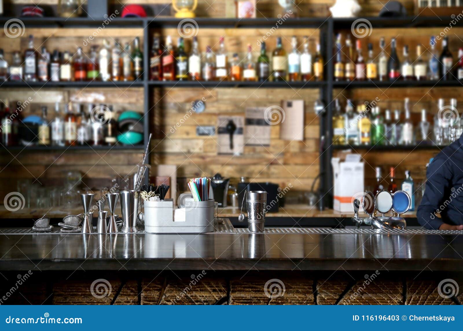 Different Beverages on Bar Counter Stock Image Image of luxury