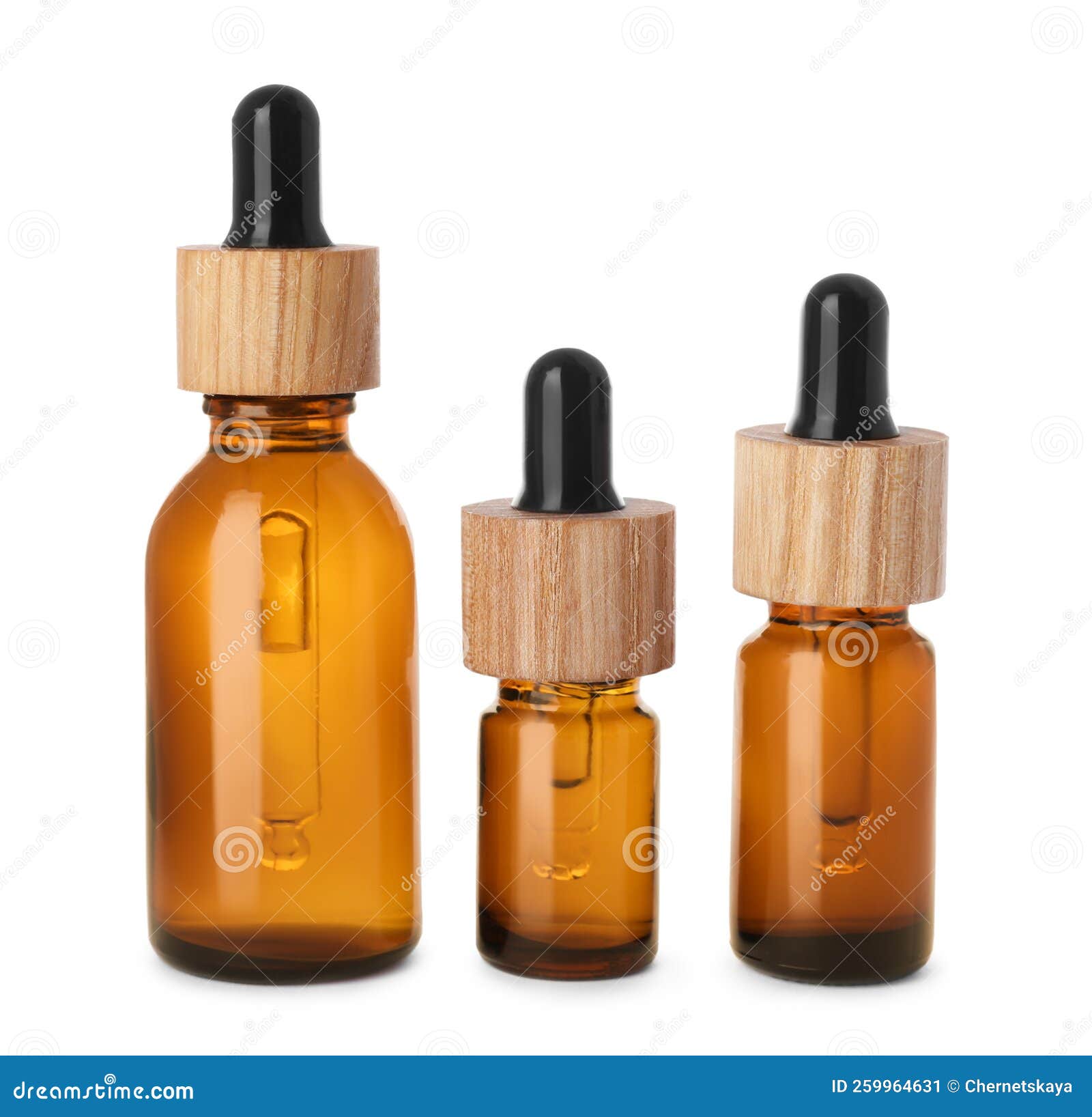 Different Bottles of Essential Oil on White Background Stock Image