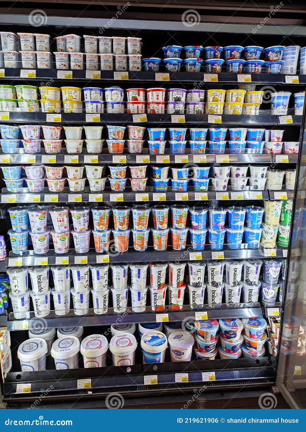 Different Brands of Greek Yogurt Displayed in Opss Chiller Editorial Photo Image of retail