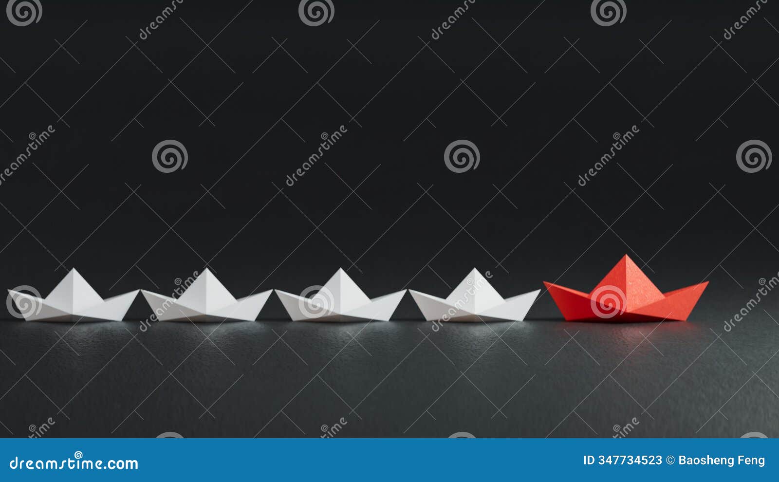 different business concept.new ideas. paper art style.leader boat concept with red paper boat leading among white boats