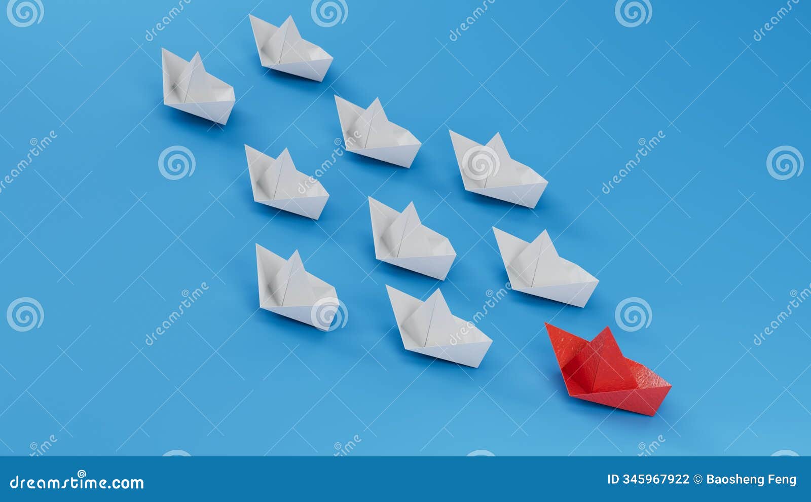 different business concept.new ideas. paper art style.leadership concept with red paper ship leading among white boats