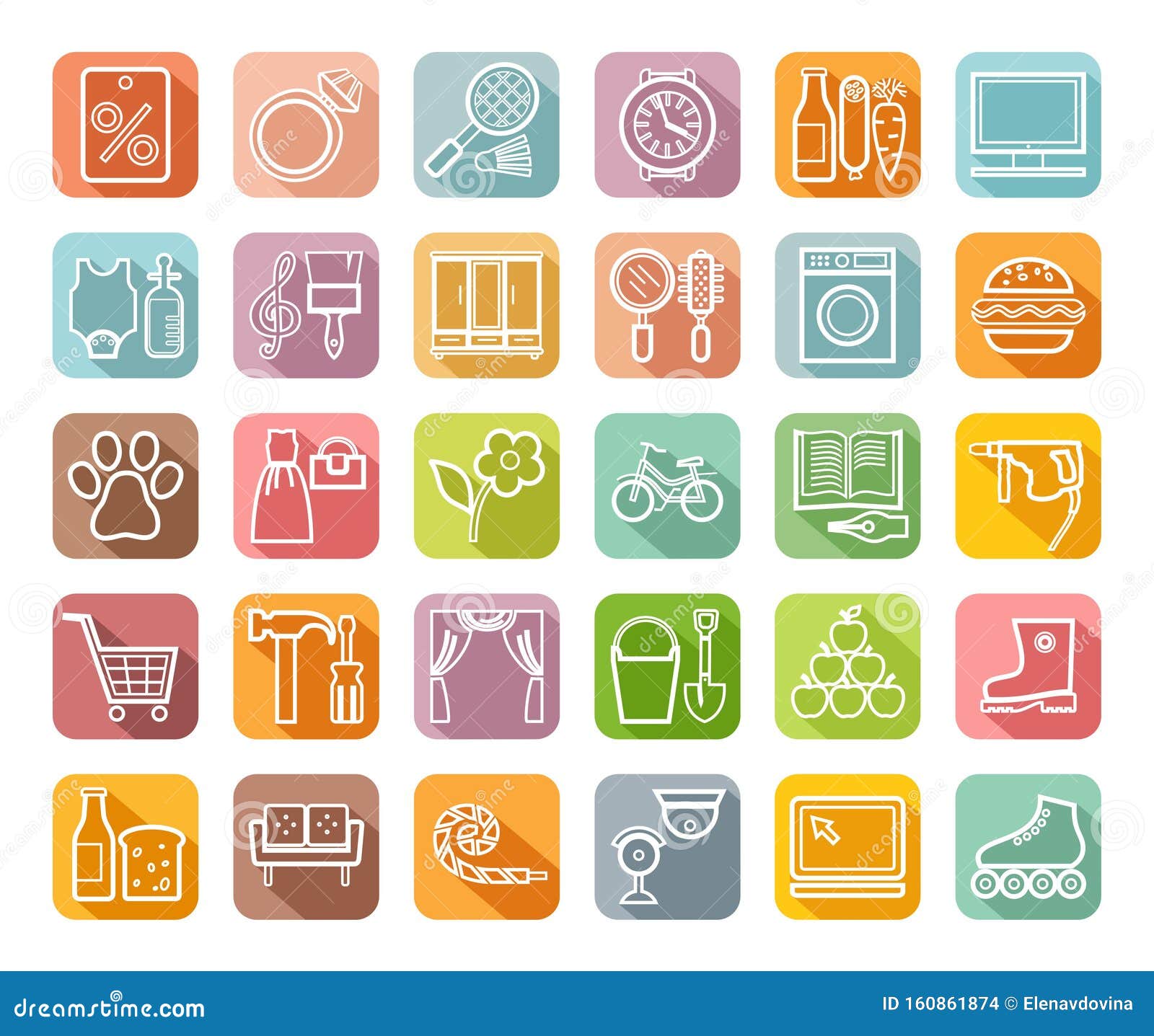 Icons of products categories white and color Vector Image