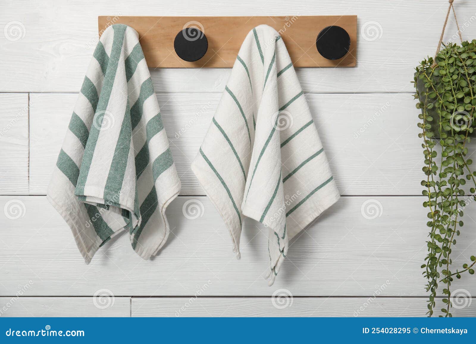 Different Clean Kitchen Towels Hanging on Rack Stock Image Image of