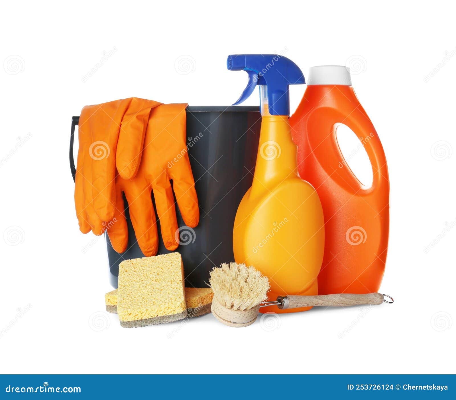Different Cleaning Supplies and Tools on White Background Stock Photo Image of blank