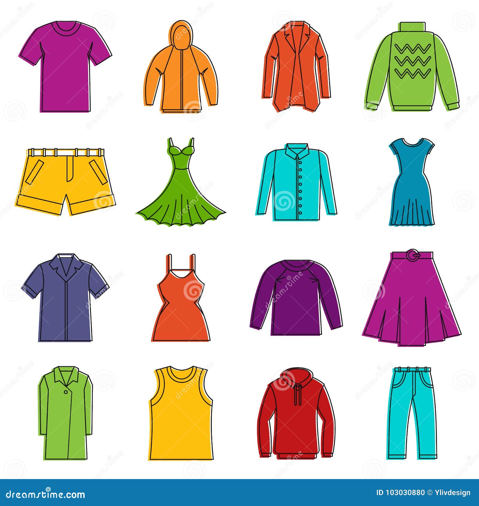 Different Clothes Icons Doodle Set Stock Vector - Illustration of model ...