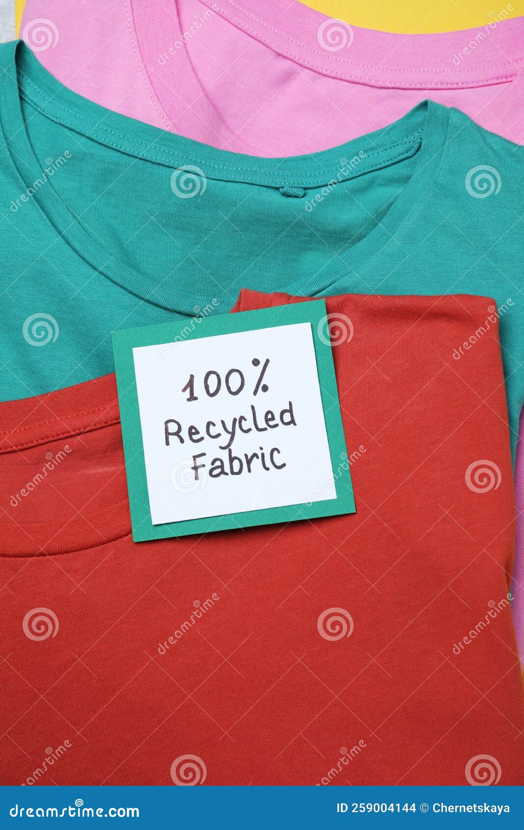Different Clothes with Recycling Label, Closeup View Stock Photo Image of pollution, fashion