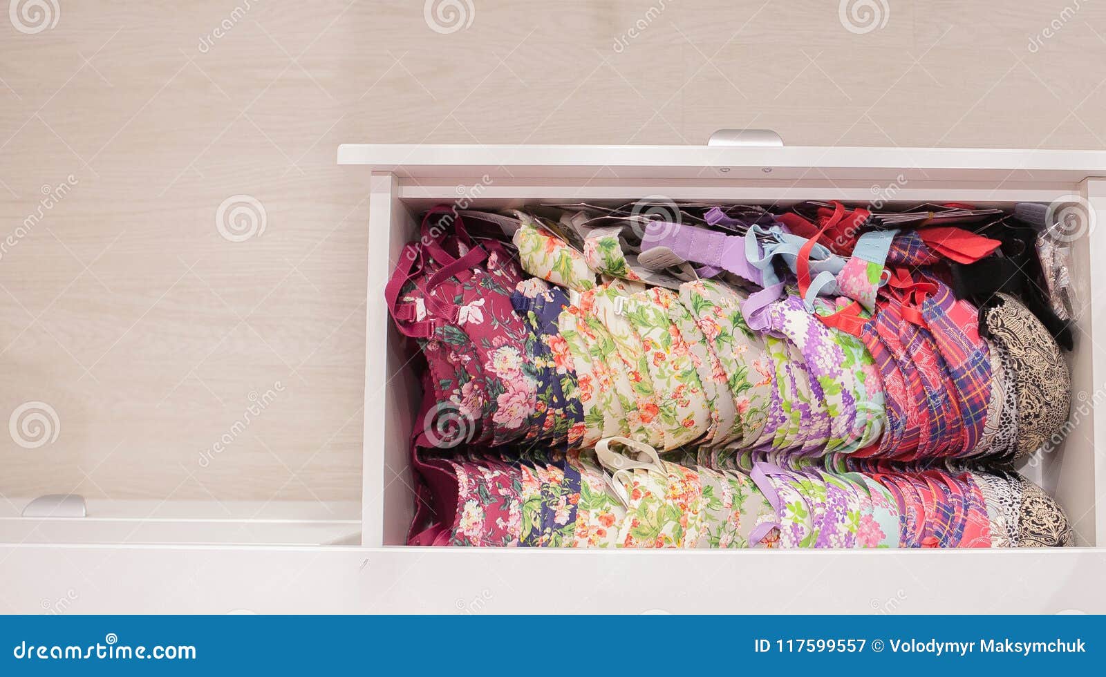 Different Color Bras in Drawer. Feminine Clothes and Lingerie in a Wardrobe  Stock Image - Image of dresser, choice: 117599557