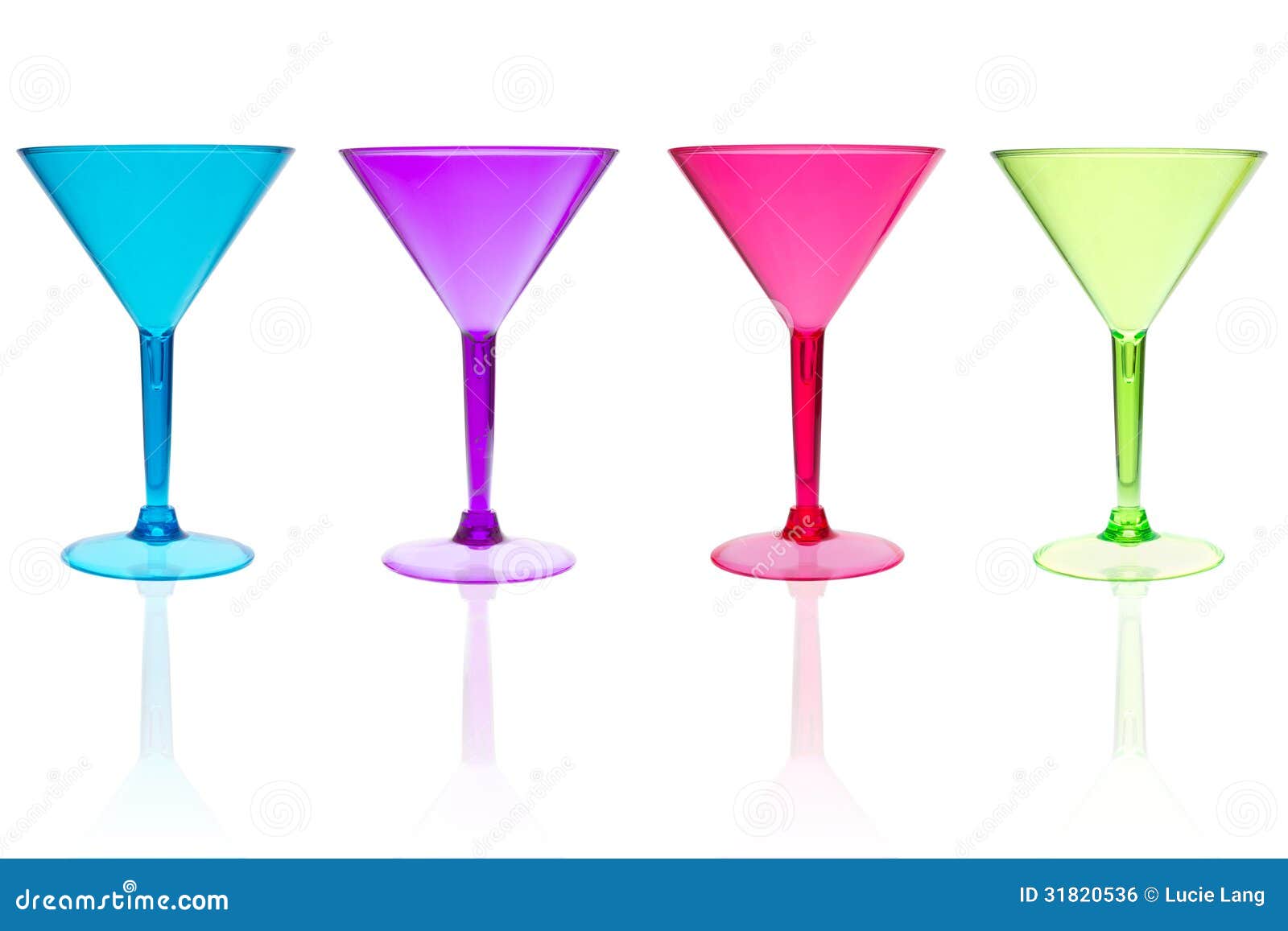 4 Different Color Martini Glasses on White Stock Photo Image of