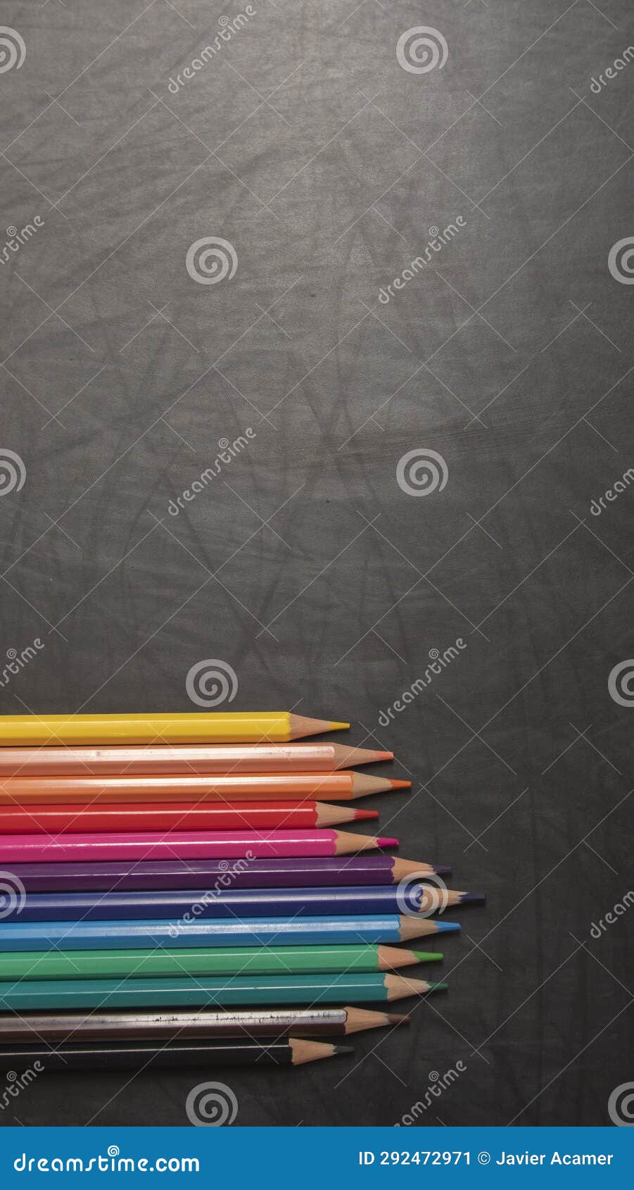 Different Color Wooden Pencils on Black Chalkboard Stock Image Image