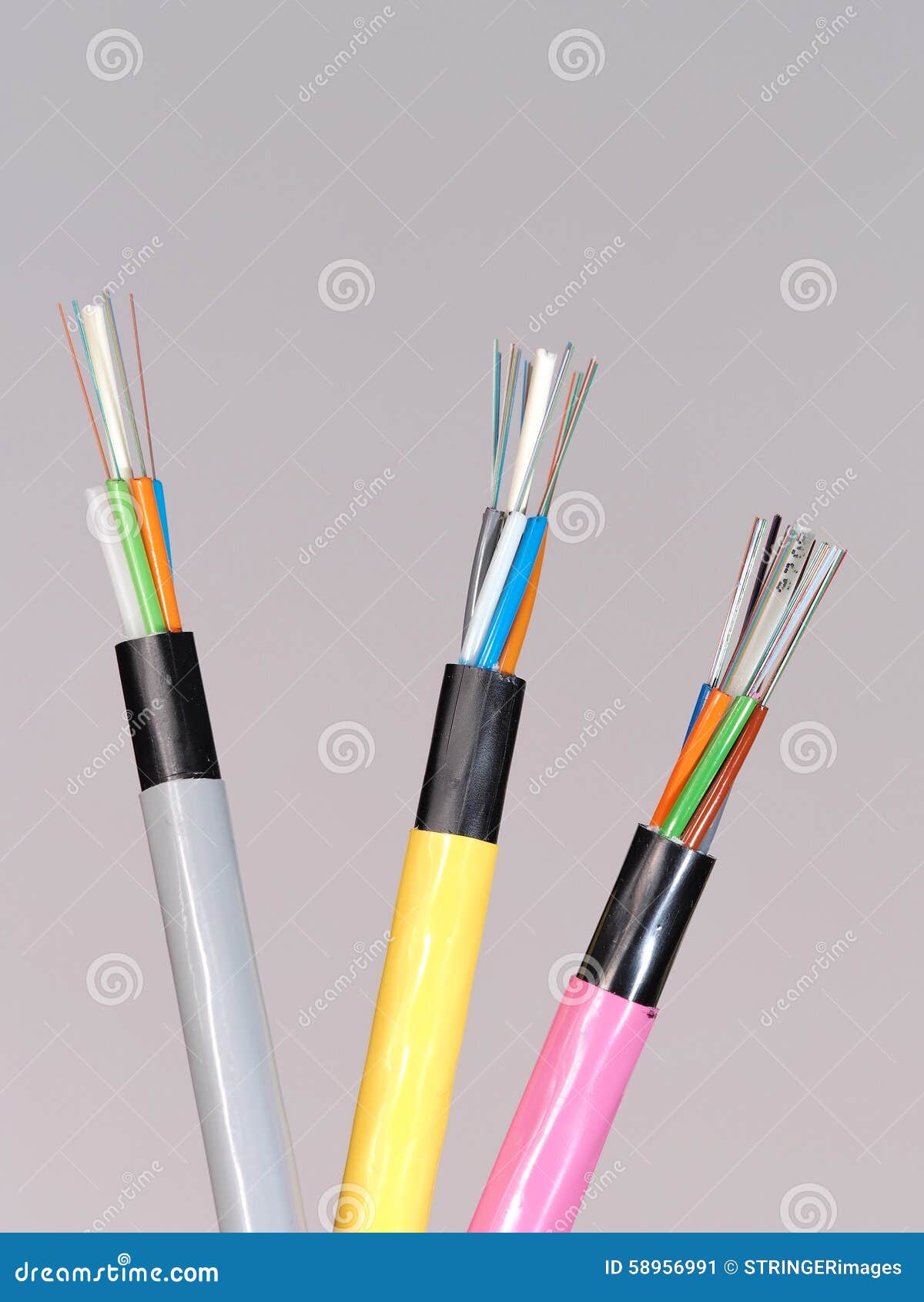 different colored fiber optic cable ends