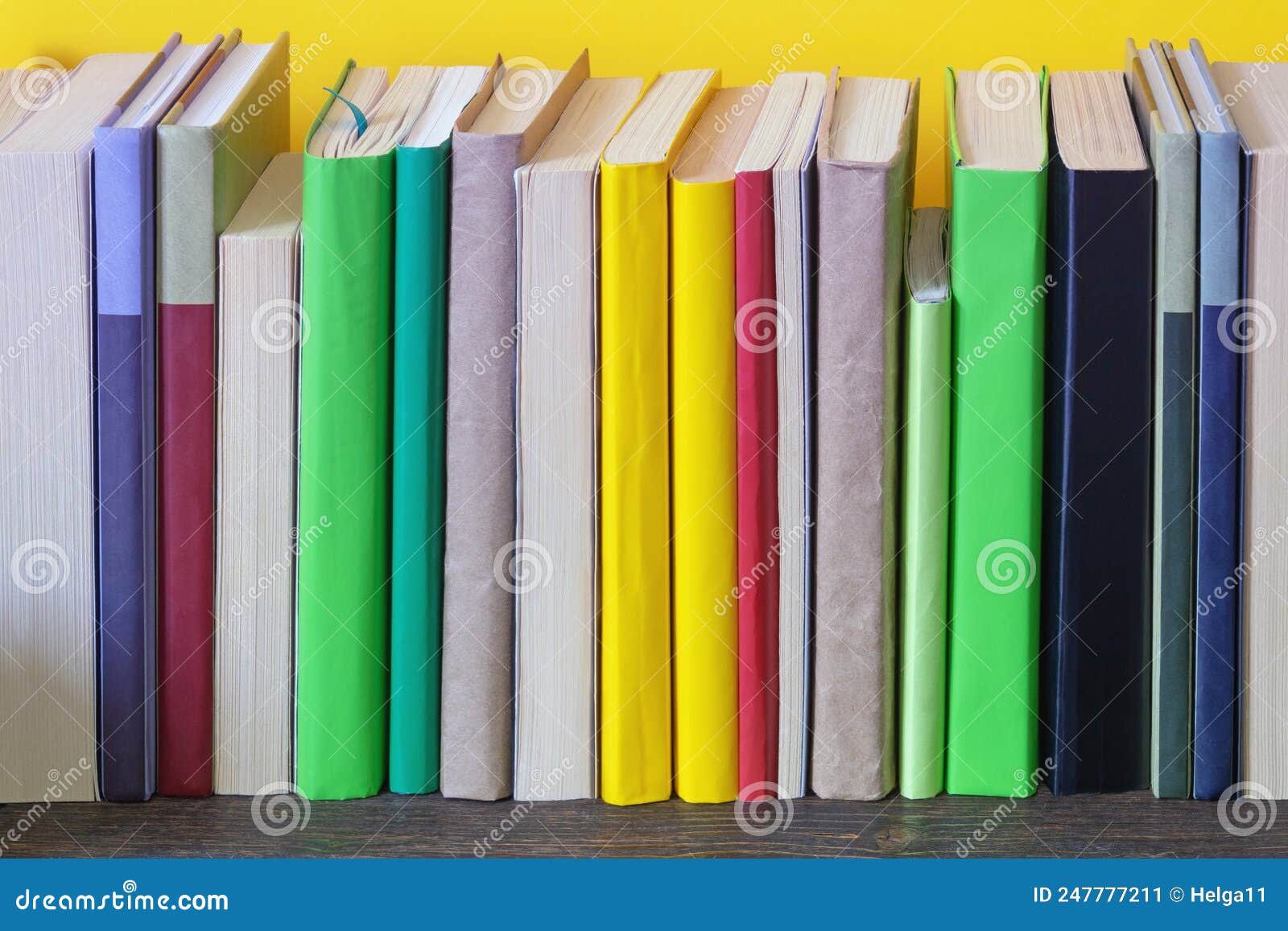 Different Colorful Books on Bookshelf. Copy Space Stock Image Image