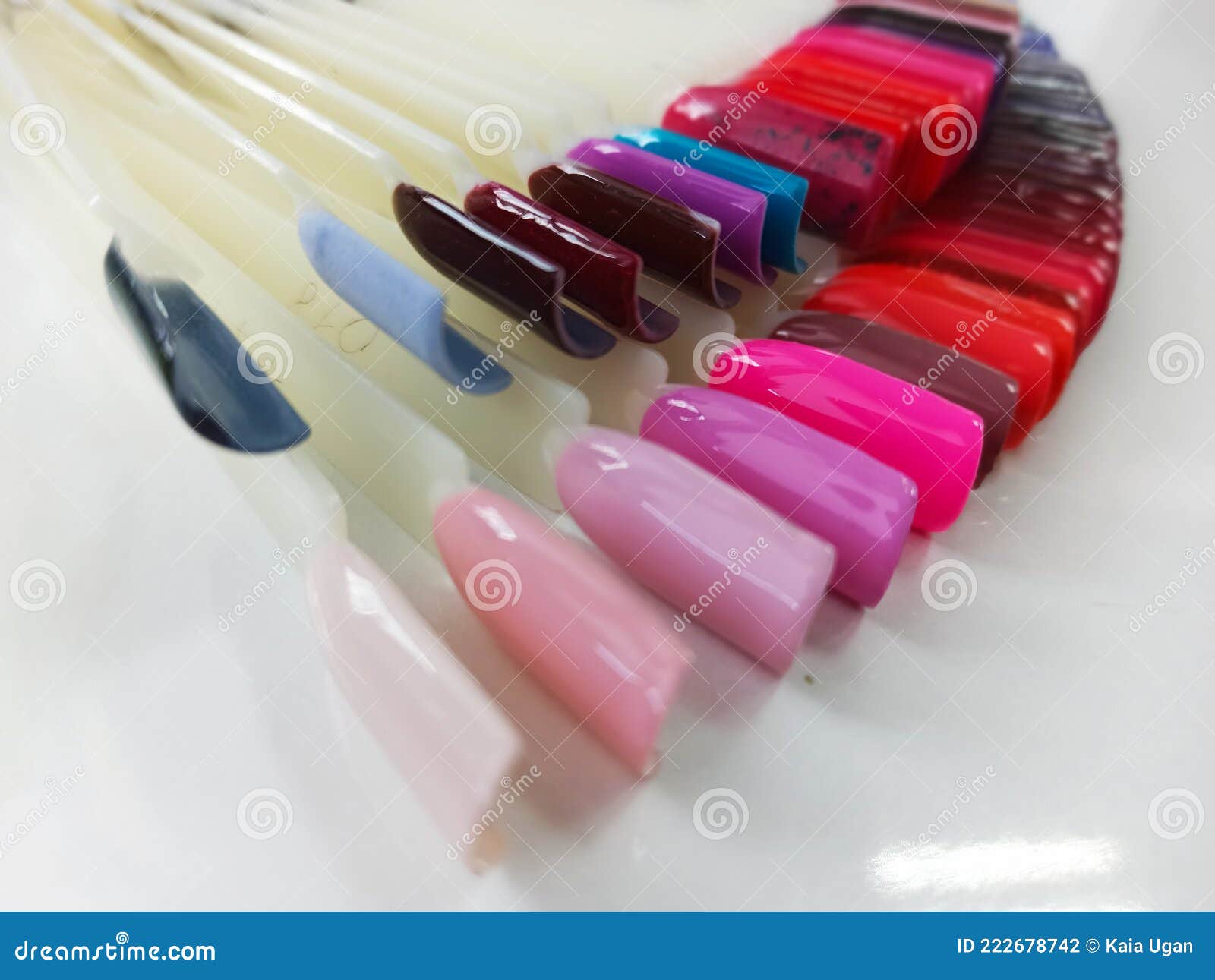 Different Colorful Nails Polish Manicure Palette Background Samples Of Nail  Varnishes False Display Nail Art Fan