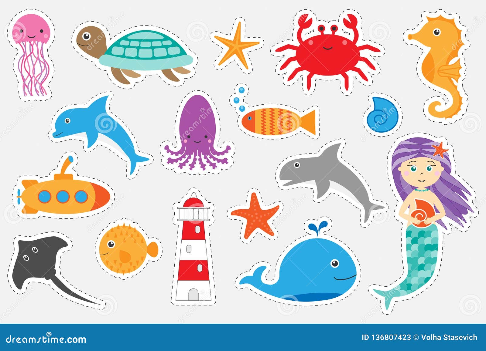 Different Colorful Pictures of Ocean Animals for Children, Fun Education  Game for Kids, Preschool Activity, Set of Stickers, Stock Illustration -  Illustration of color, background: 136807423