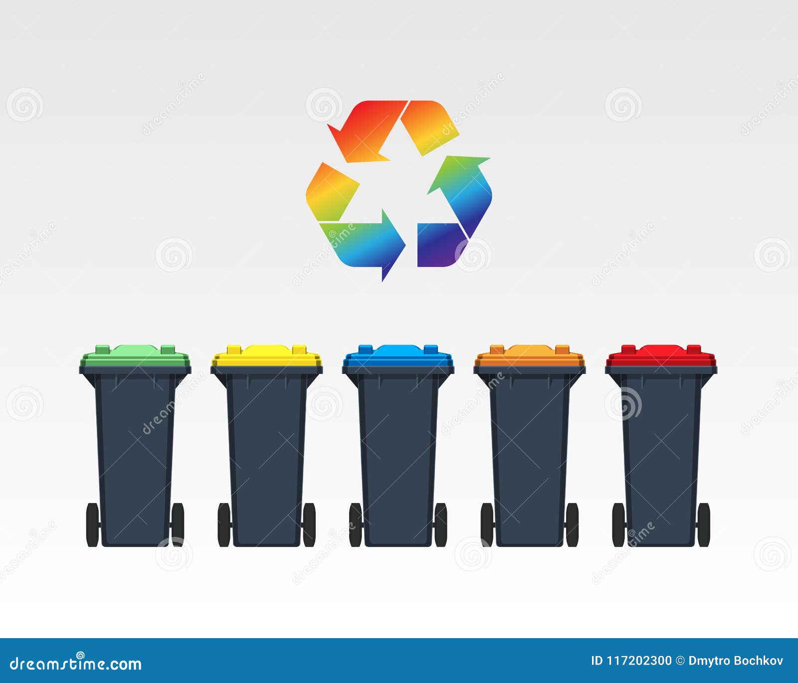 Different Colors Recycle Bins Isolated on White Background. Flat Style
