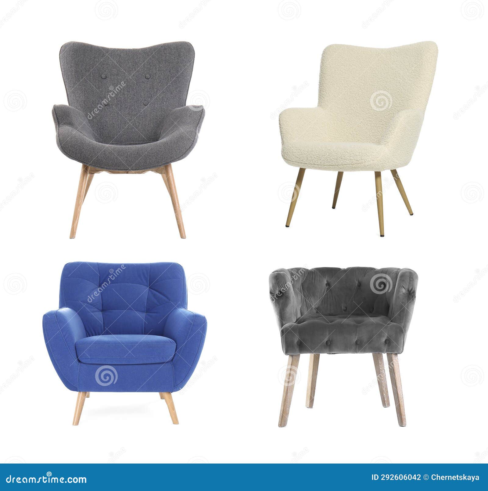 Different Comfortable Armchairs Isolated on White, Set Stock Photo