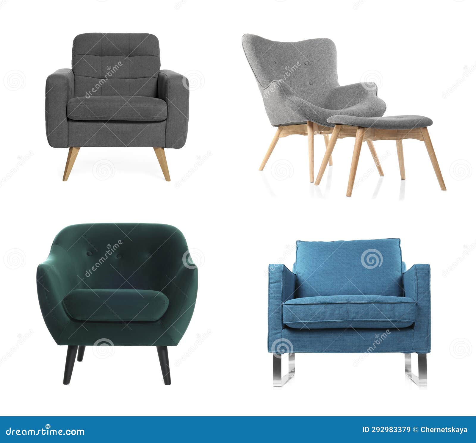 Different Comfortable Armchairs Isolated on White, Set Stock Image