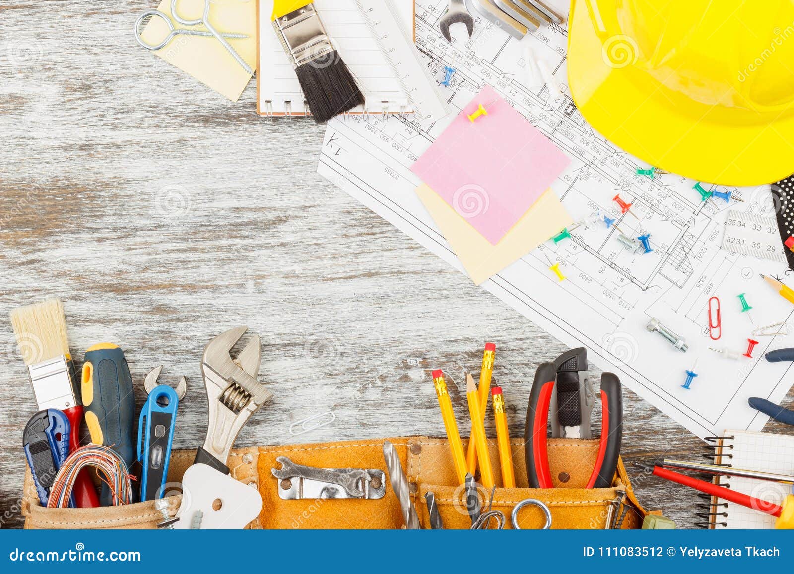 Different Construction Tools, Wooden Background Stock Photo Image of