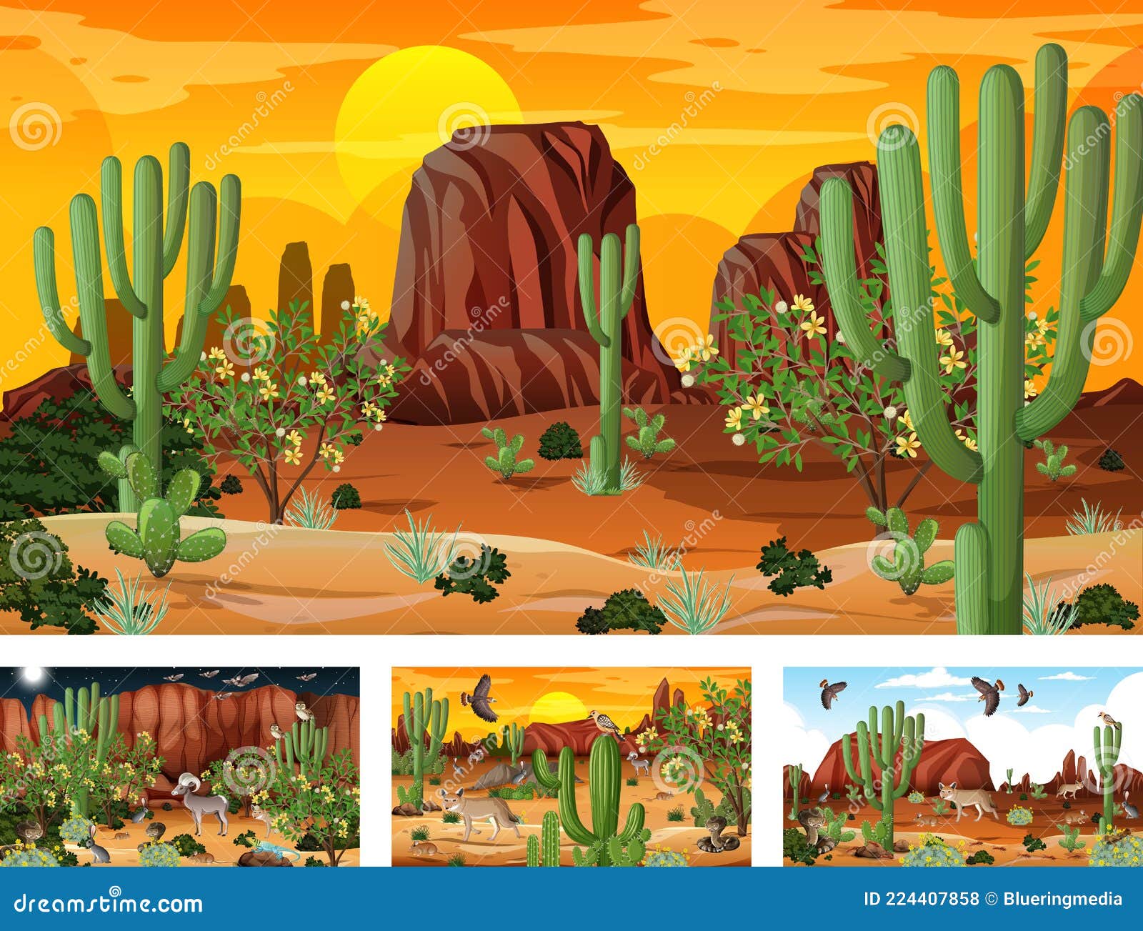 Different Desert Forest Landscape Scenes with Animals and Plants Stock Vector - Illustration of desert, dark: 224407858 Different Desert Forest Landscape Scenes with Animals and Plants Stock Vector - Illustration of desert, dark: 224407858