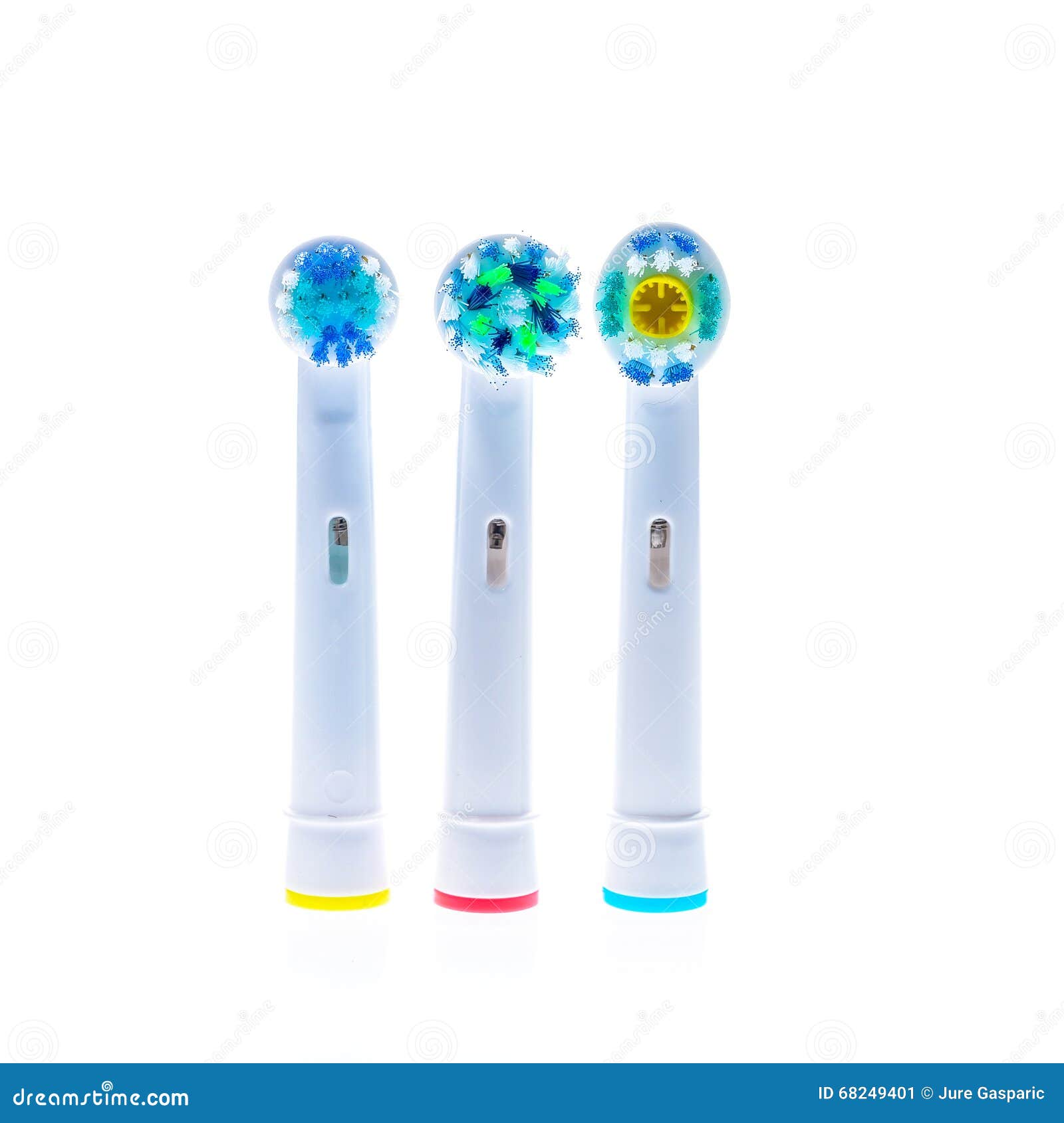Different Electric Toothbrush Replacement Heads with Color Rings Stock
