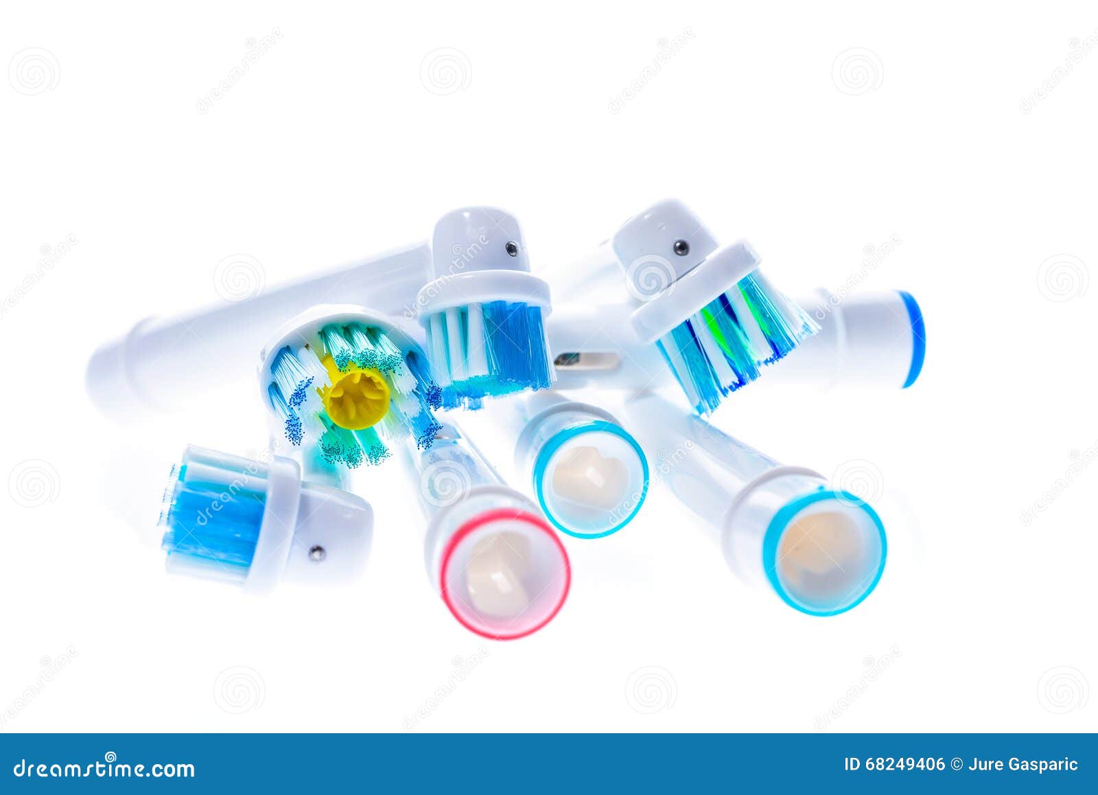 Different Electric Toothbrush Replacement Heads with Color Rings Stock