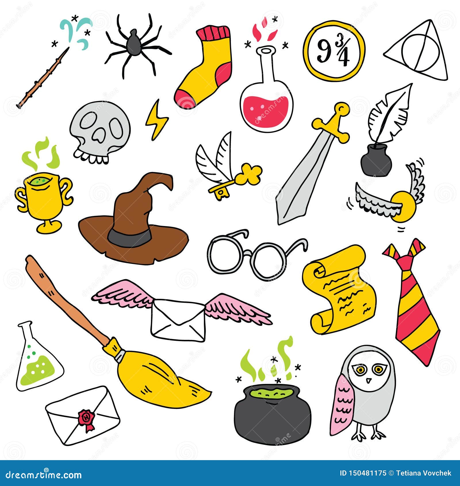 School of Magic Vector Set in Doodle Style Stock Vector - Illustration ...