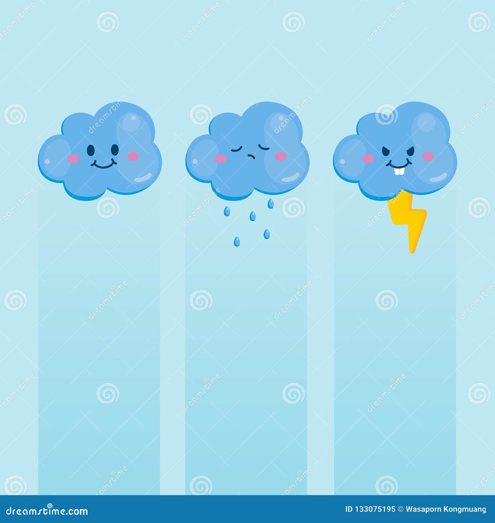 Different Emotion Clouds Set on Blue Background. Clouds Vector