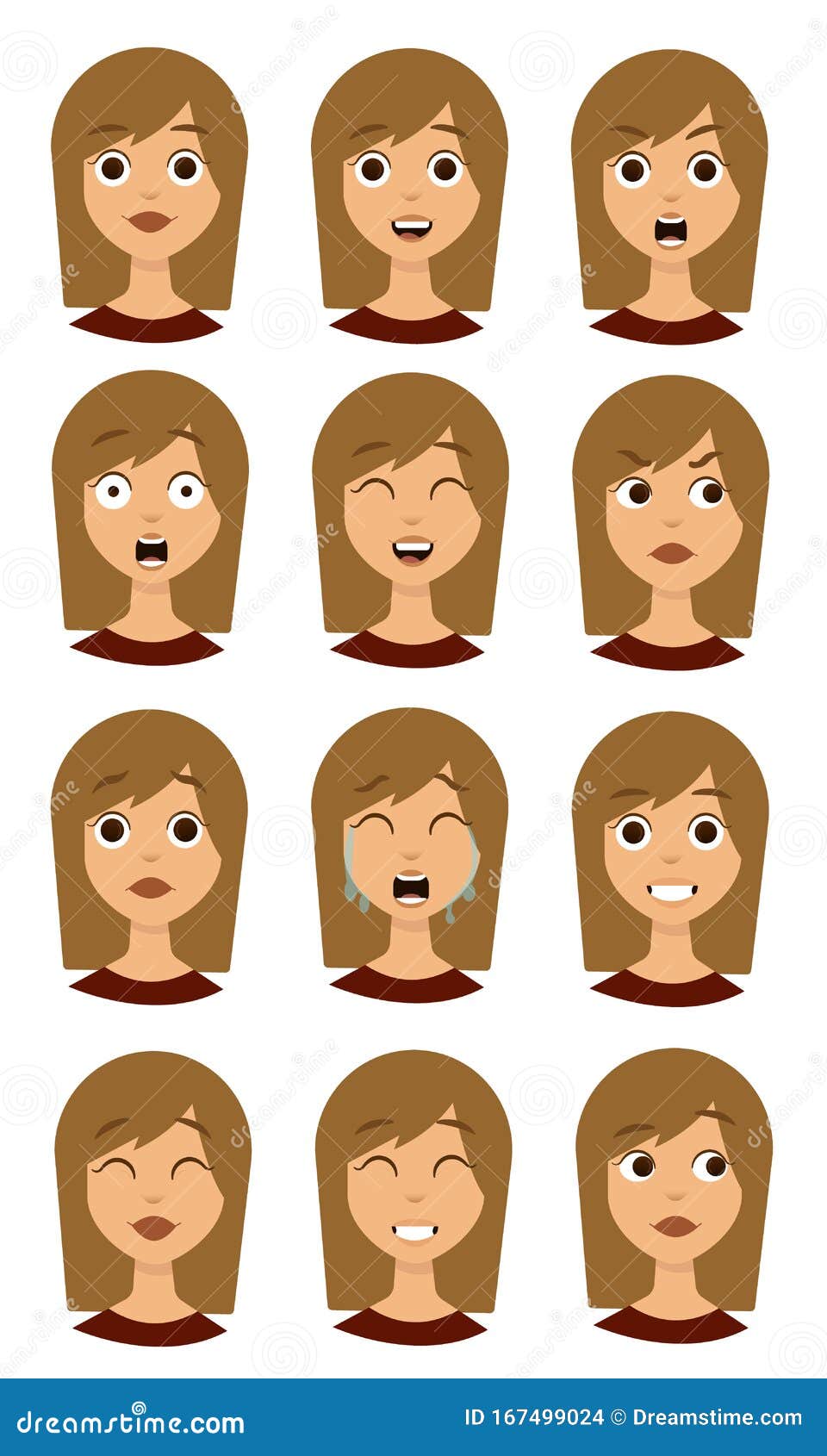 Different Emotions on the Face of a Cute Girl with Brown Hair Image ...