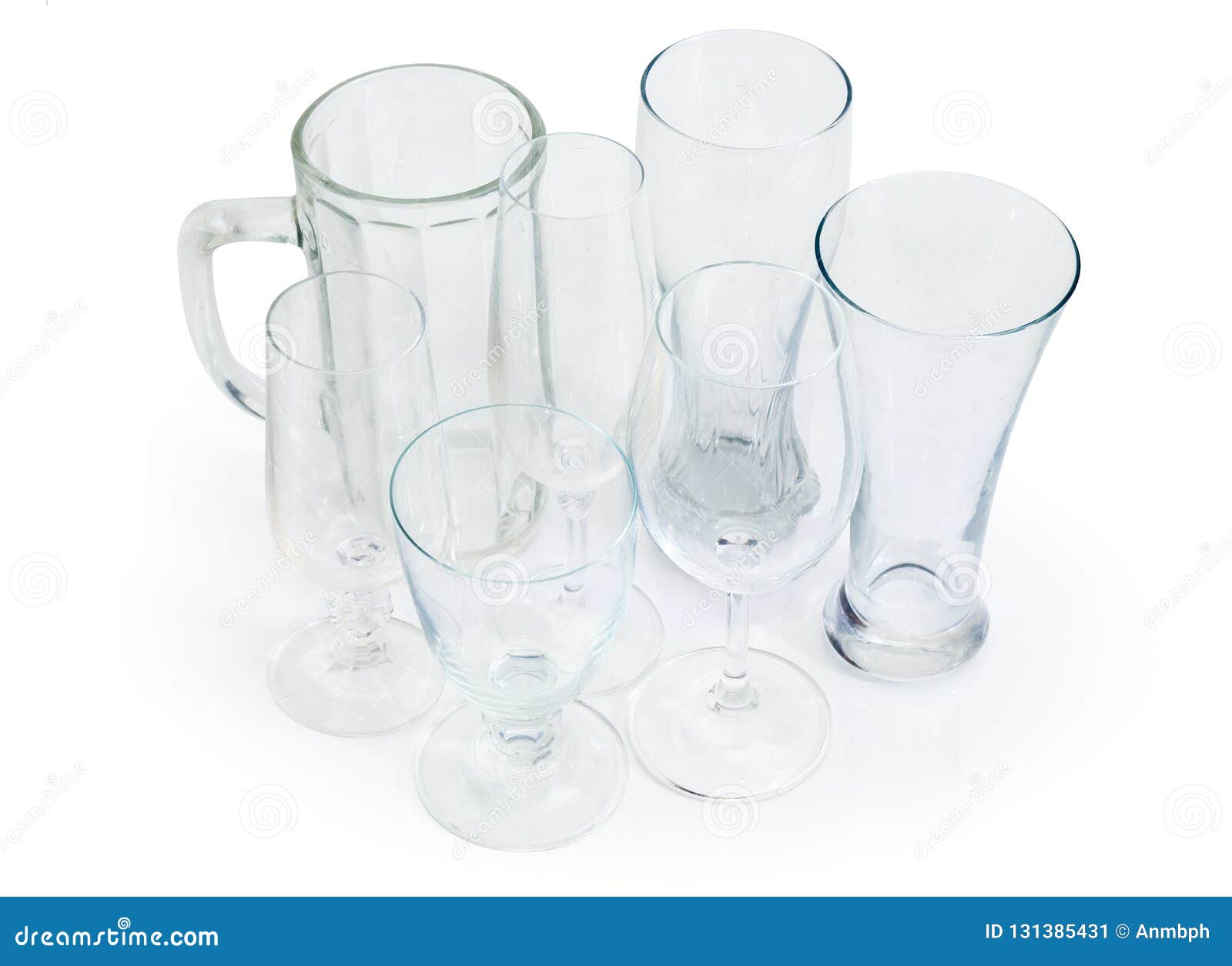 Different Empty Glass Utensils on a White Background Stock Image