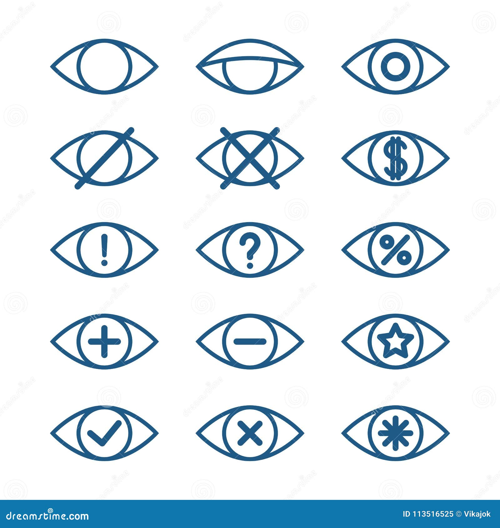 Different Eye Icons, Set of Vector Eye Pictograms Stock Vector