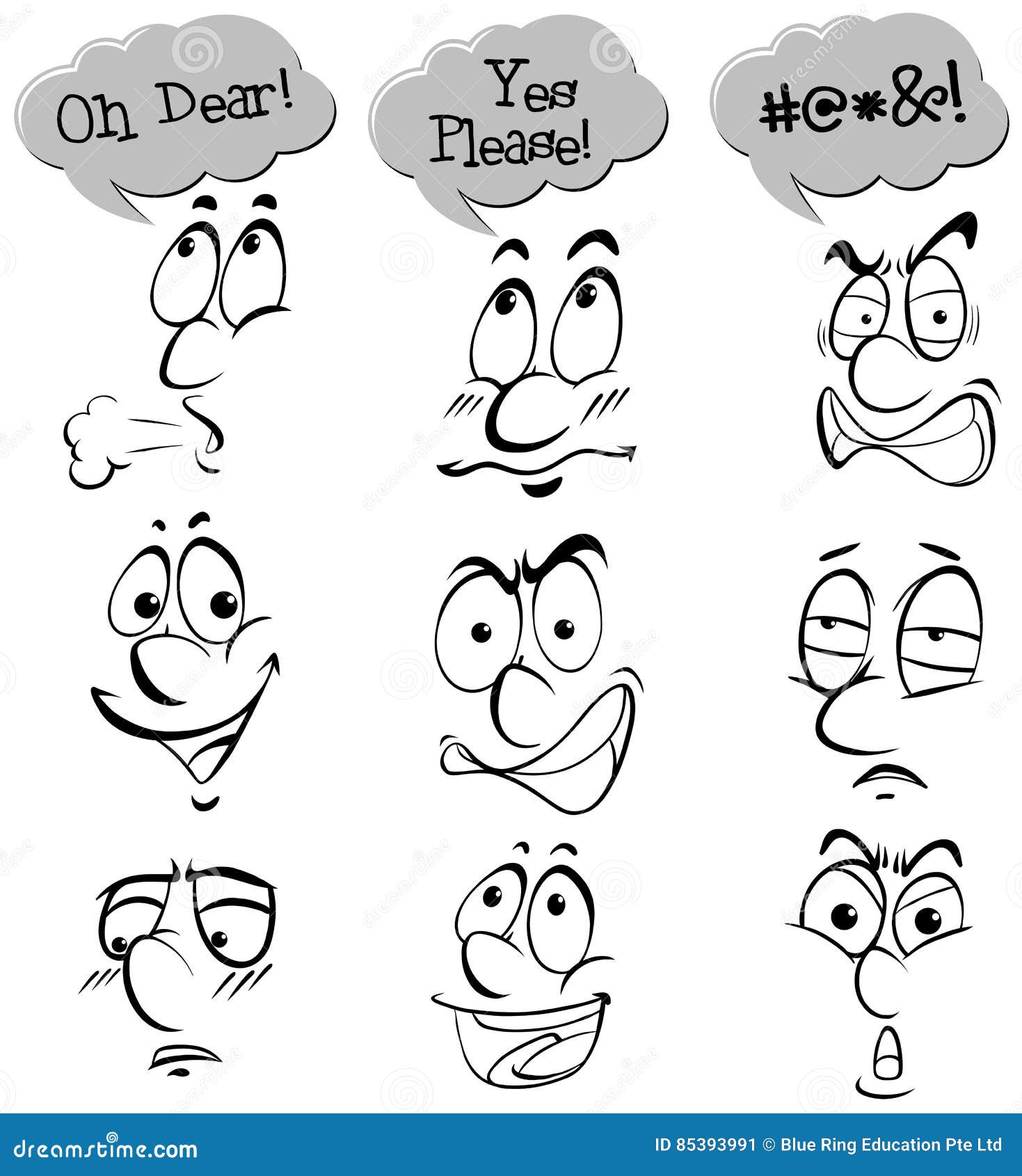 Different Facial Expressions with Words Stock Vector - Illustration of face,  feeling: 85393991