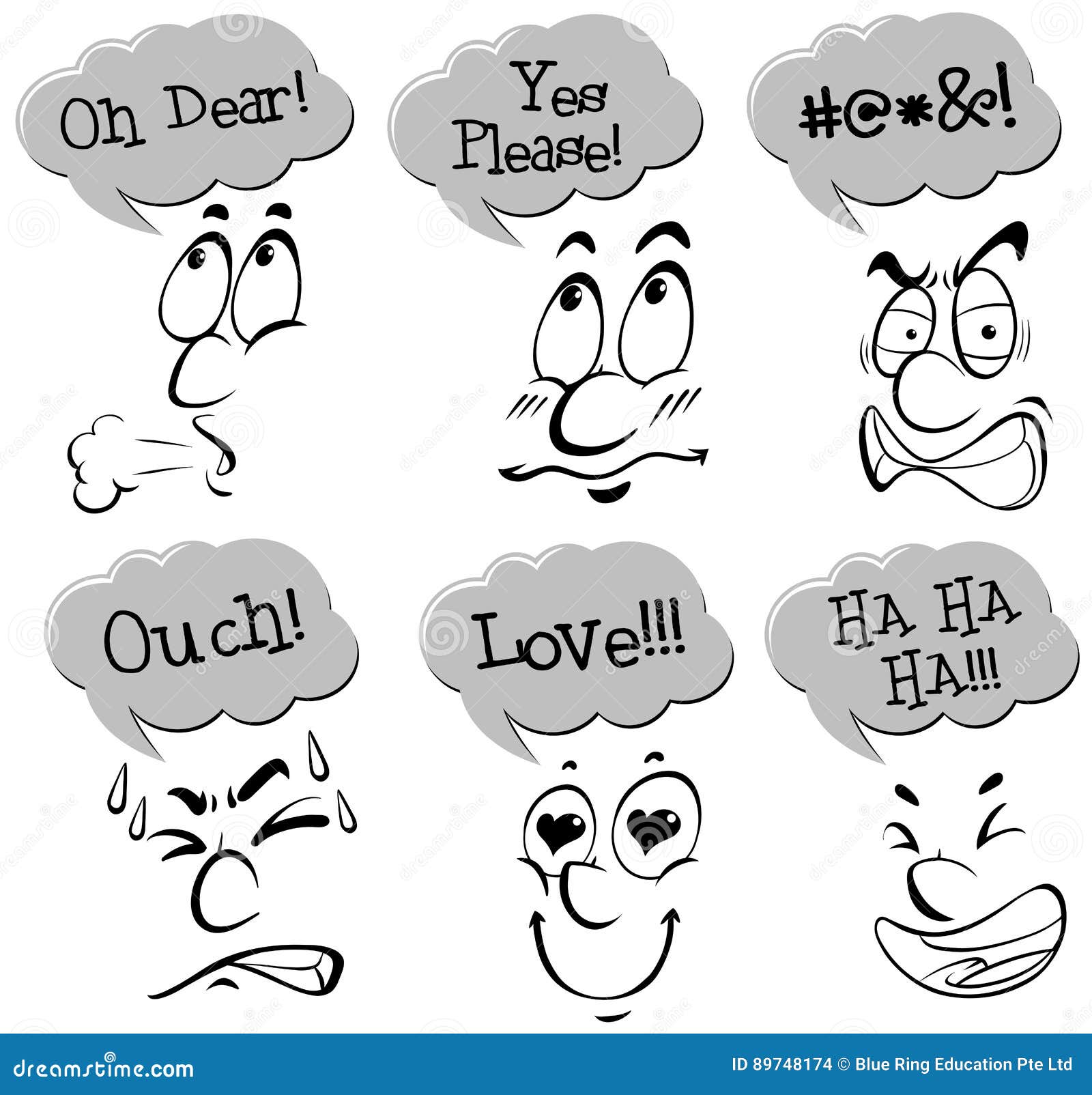 Different Facial Expressions with Words Stock Vector - Illustration of  collection, drawing: 89748174
